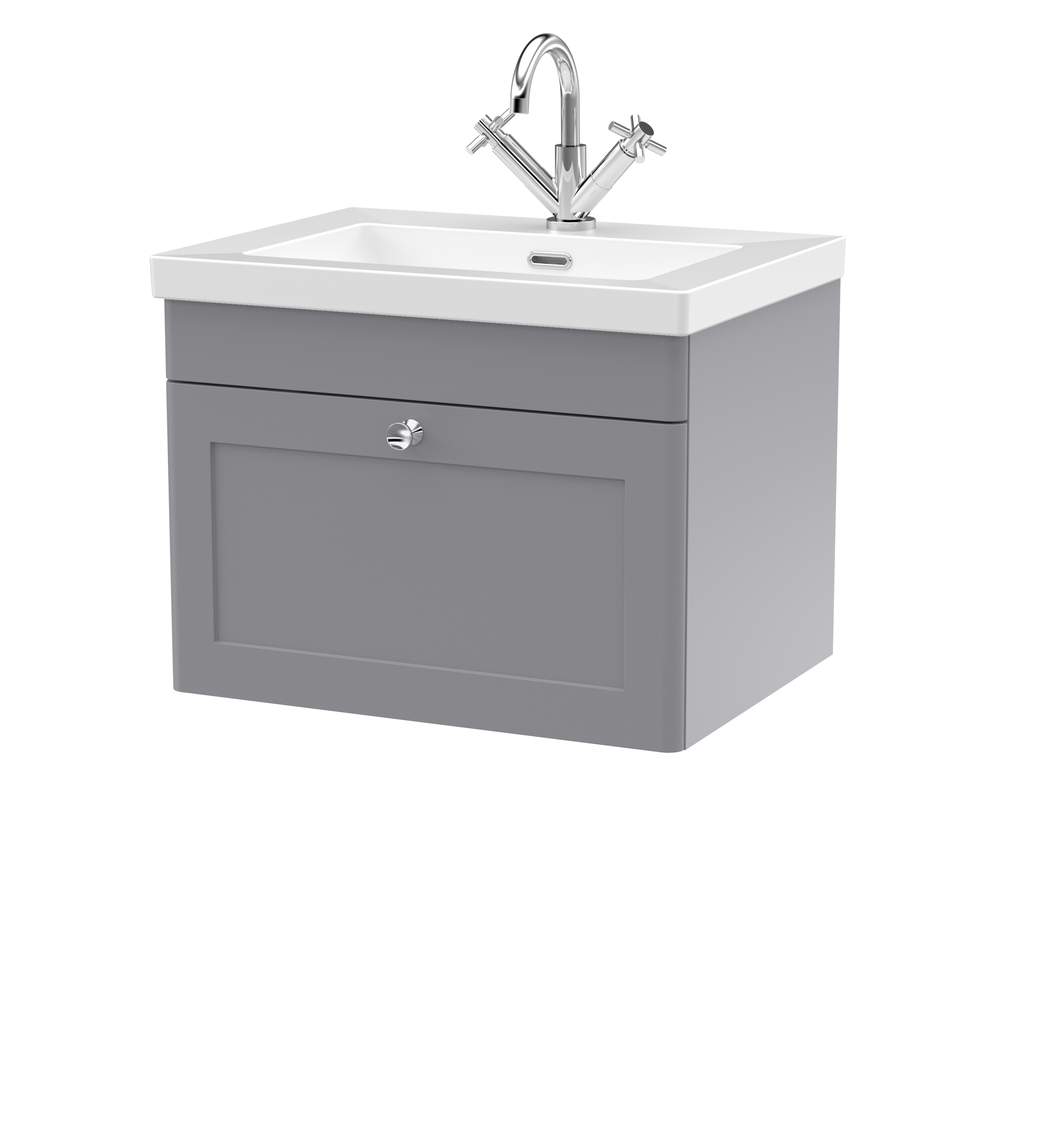 Nuie Classique Satin Grey 600mm Wall Hung 1 Drawer Vanity Unit with Basin 1 Tap Hole CLC294L