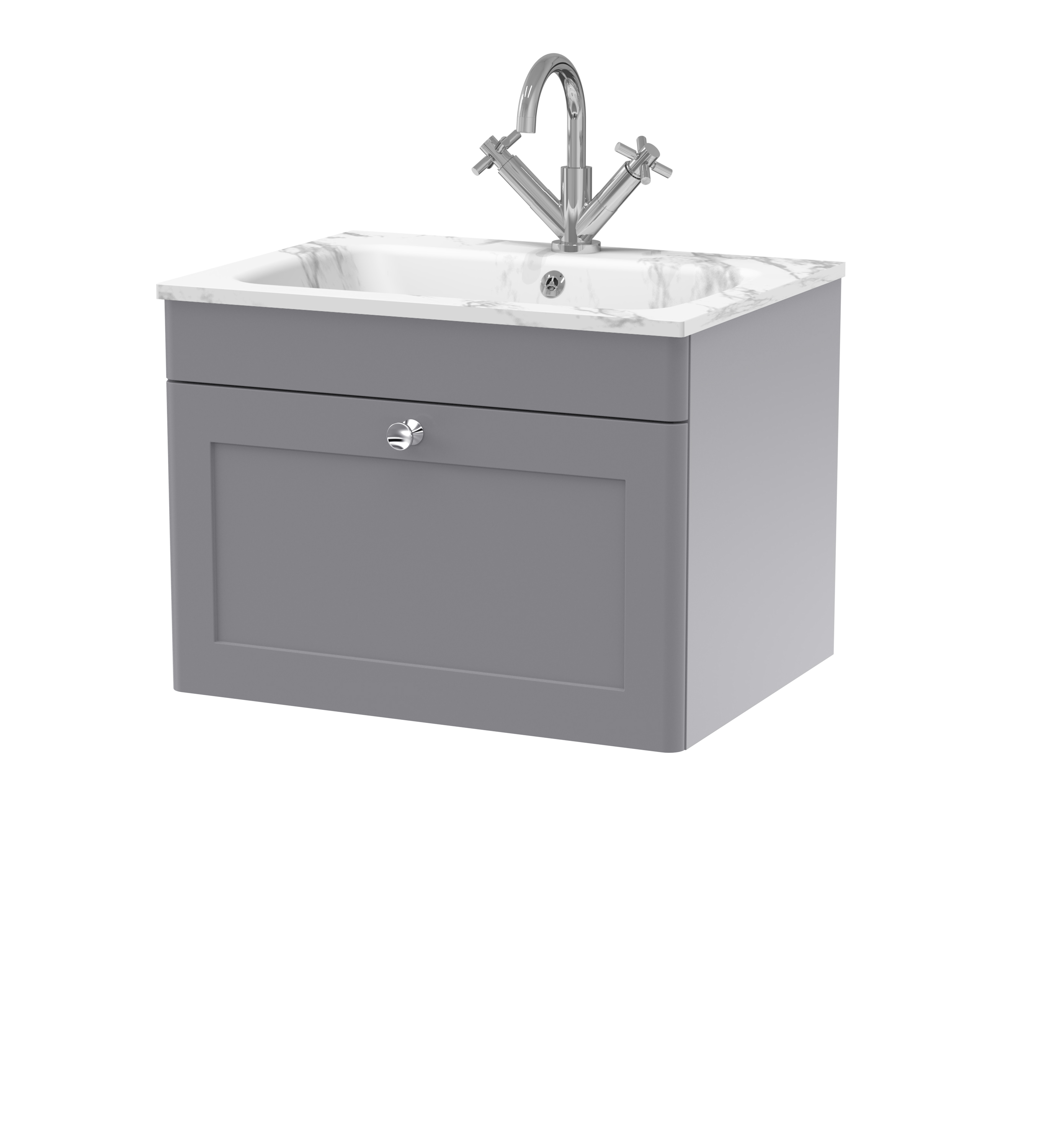 Nuie Classique Satin Grey 600mm Wall Hung 1 Drawer Unit and Stone Basin 1TH CLC294Q