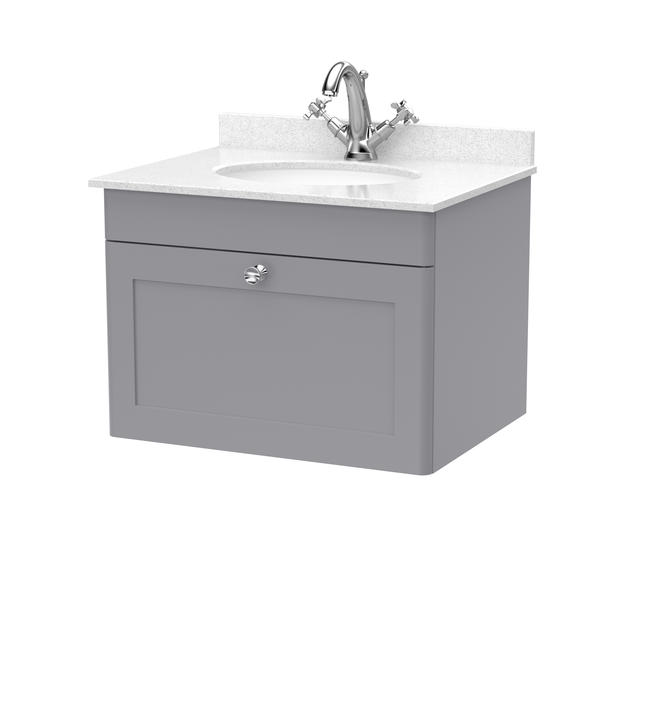 Nuie Classique Satin Grey 600mm Wall Hung 1 Drawer Vanity Unit and Marble Top 1TH CLC294WR1