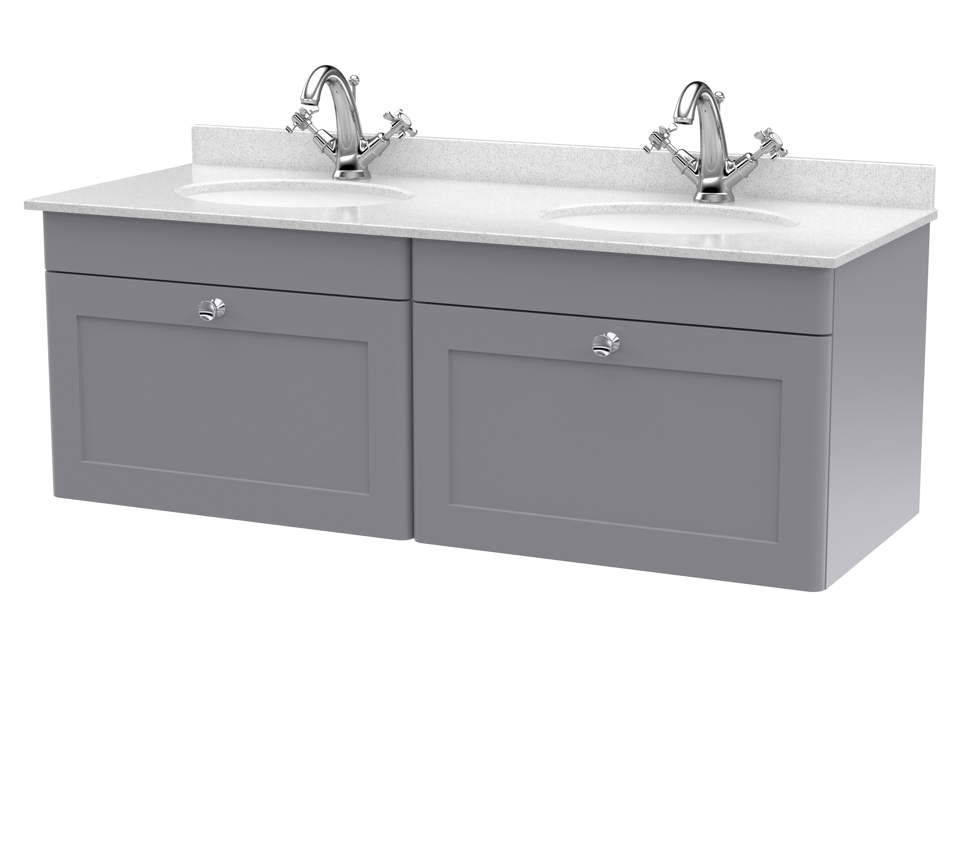 Nuie Classique Satin Grey 1200mm Wall Hung 2 Drawer Vanity Unit and Marble Top CLC294WR2
