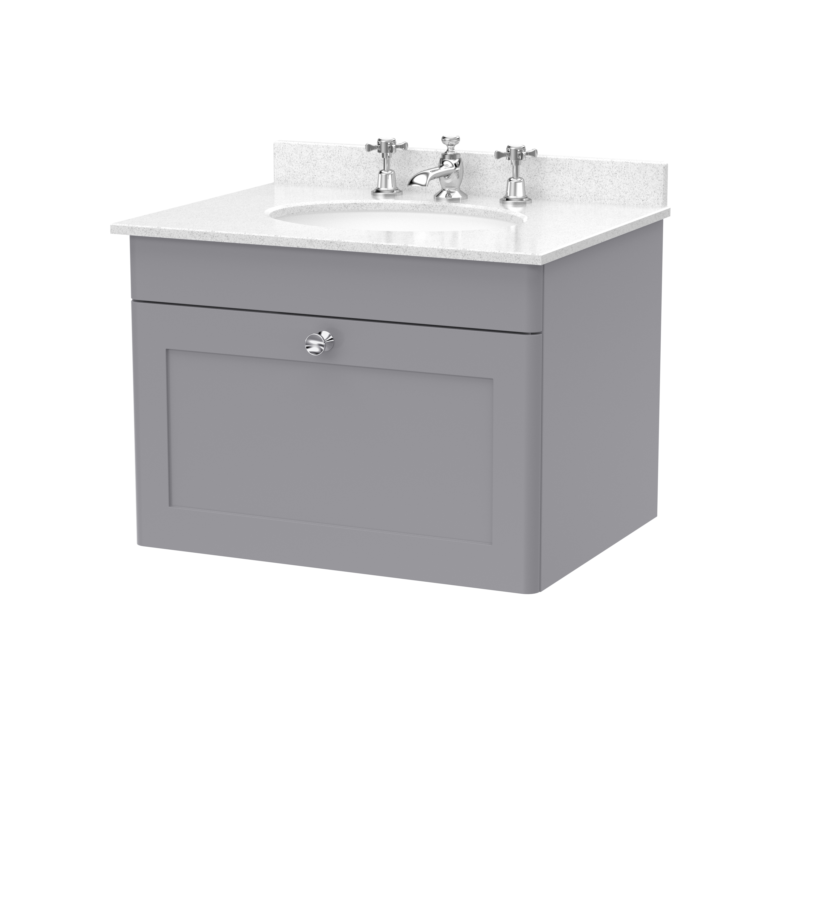 Nuie Classique Satin Grey 600mm Wall Hung 1 Drawer Vanity Unit and Marble Top 3TH CLC294WR3