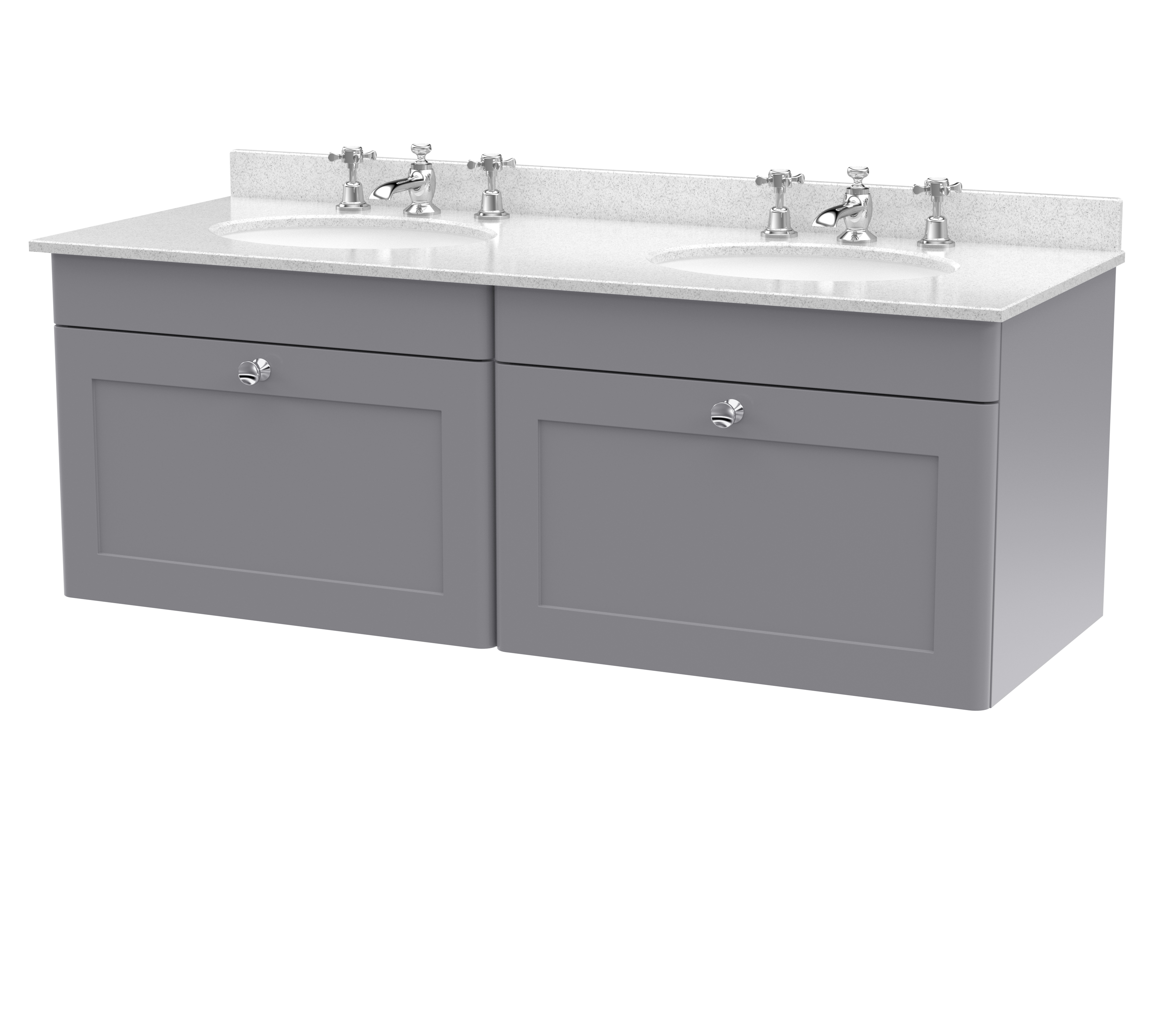 Nuie Classique Satin Grey 1200mm Wall Hung 2 Drawer Vanity Unit and Marble Top CLC294WR6