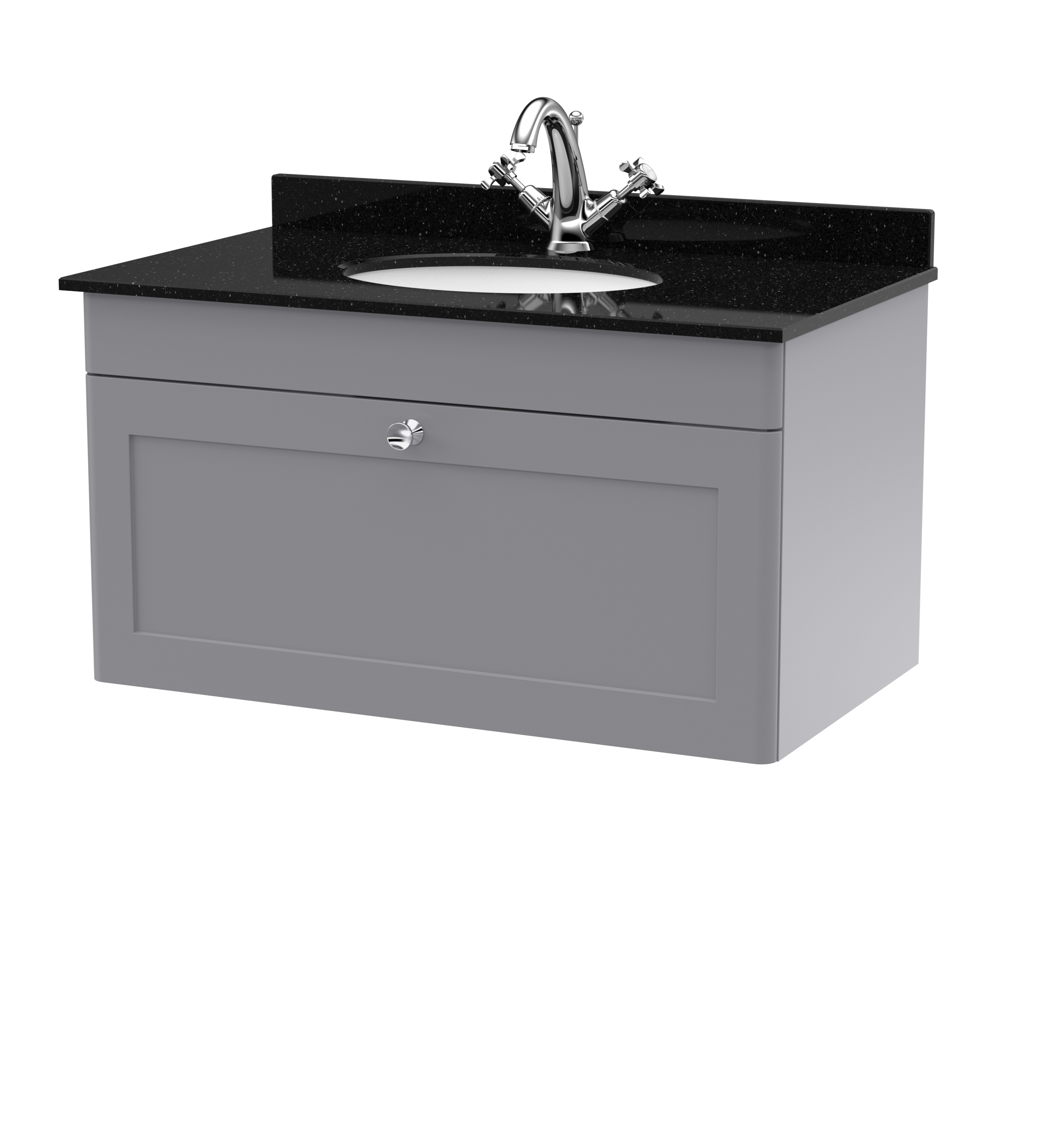 Nuie Classique Satin Grey 800mm Wall Hung 1 Drawer Vanity Unit and Marble Top 1TH CLC296BR1
