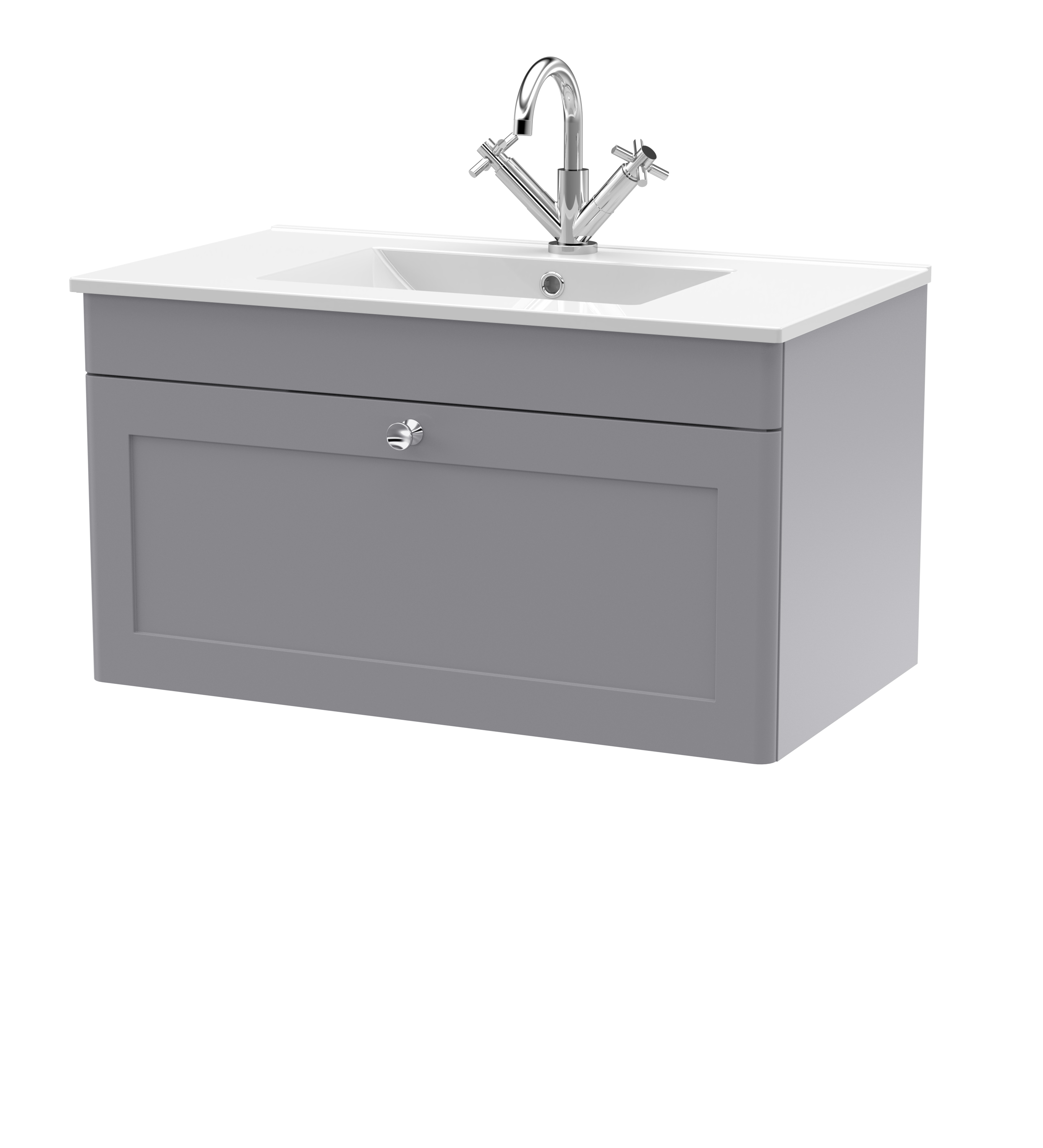 Nuie Classique Satin Grey 800mm Wall Hung Single Drawer Vanity Unit with Basin 1 Tap Hole CLC296C