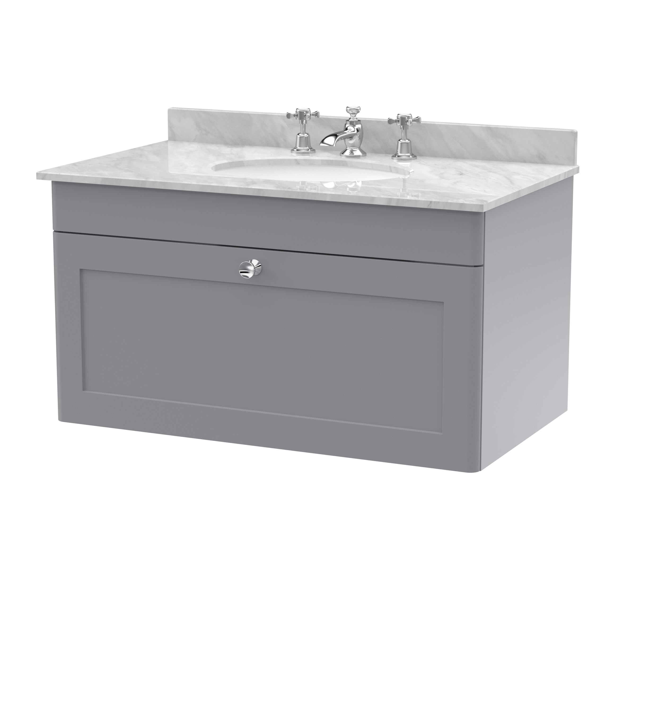 Nuie Classique Satin Grey 800mm Wall Hung 1 Drawer Vanity Unit and Marble Top 3TH CLC296GR3