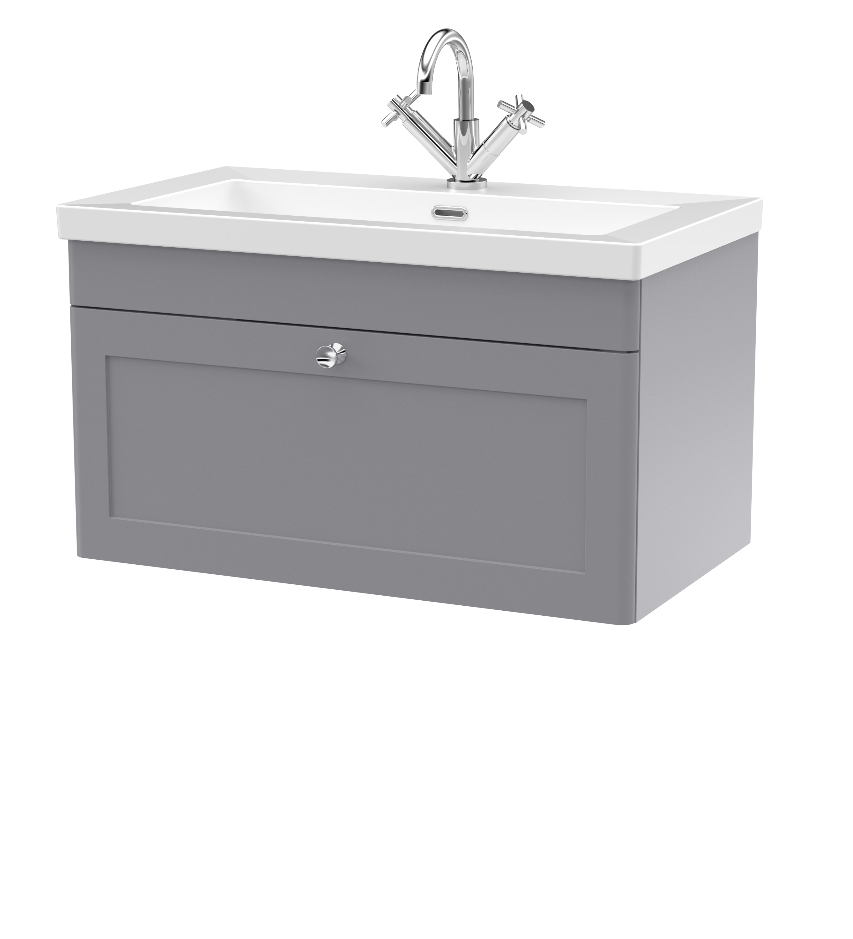 Nuie Classique Satin Grey 800mm Wall Hung Single Drawer Vanity Unit with Basin 1 Tap Hole CLC296L
