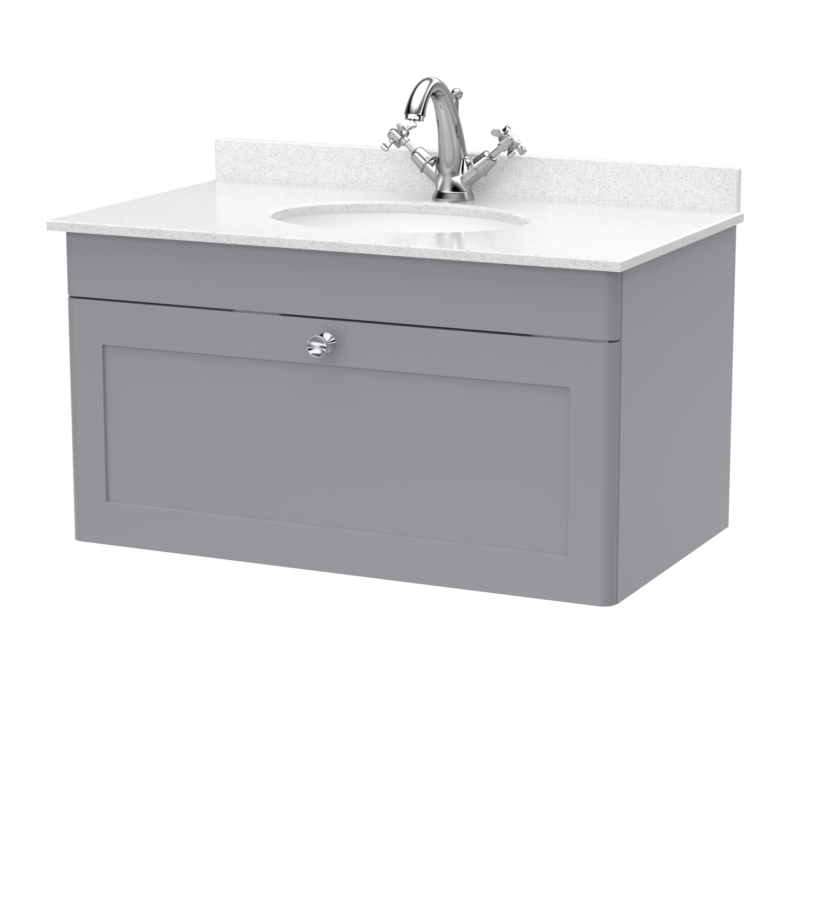 Nuie Classique Satin Grey 800mm Wall Hung 1 Drawer Vanity Unit and Marble Top 1TH CLC296WR1