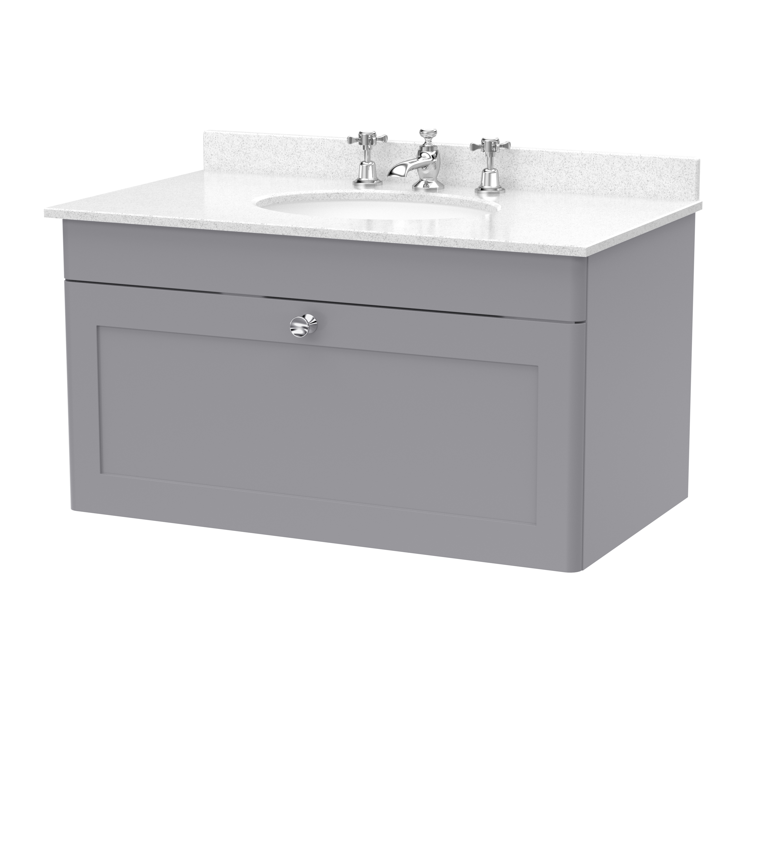Nuie Classique Satin Grey 800mm Wall Hung 1 Drawer Vanity Unit and Marble Top 3TH CLC296WR3