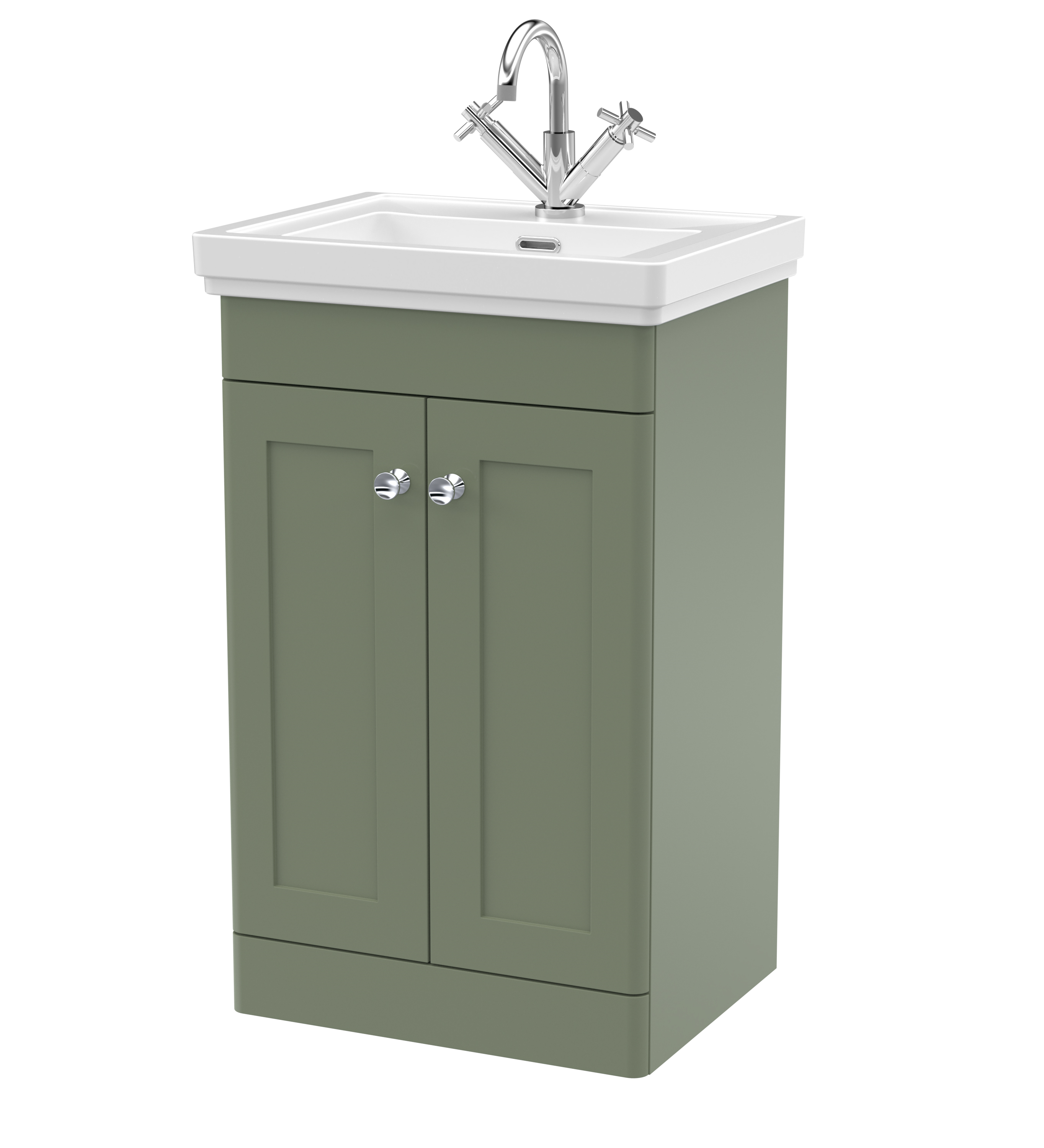 Nuie Classique Satin Green 500mm Floor Standing 2 Door Vanity Unit and Basin 1TH CLC823A