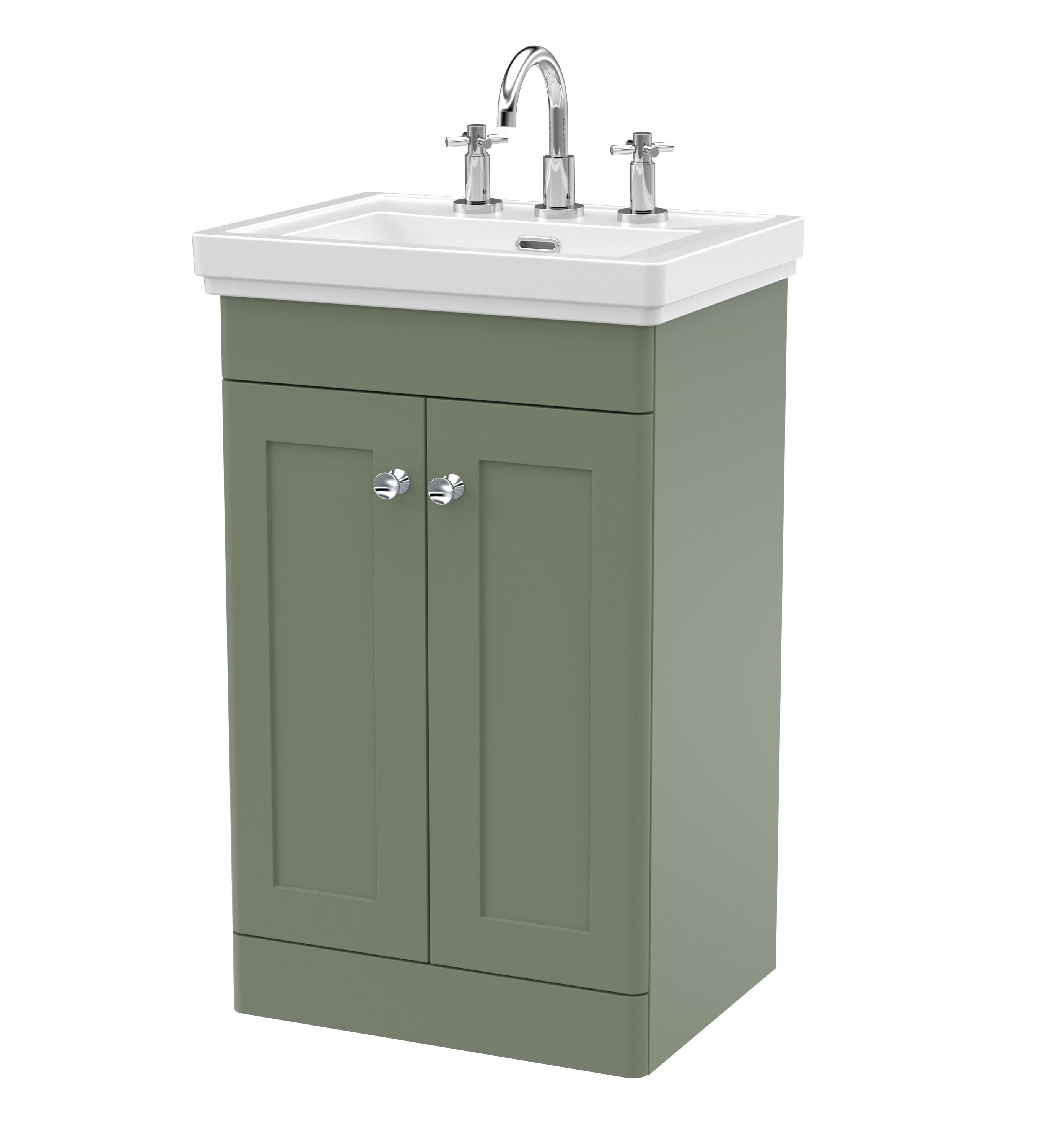 Nuie Classique Satin Green 500mm Floor Standing 2 Door Vanity Unit and Basin 3TH CLC823B