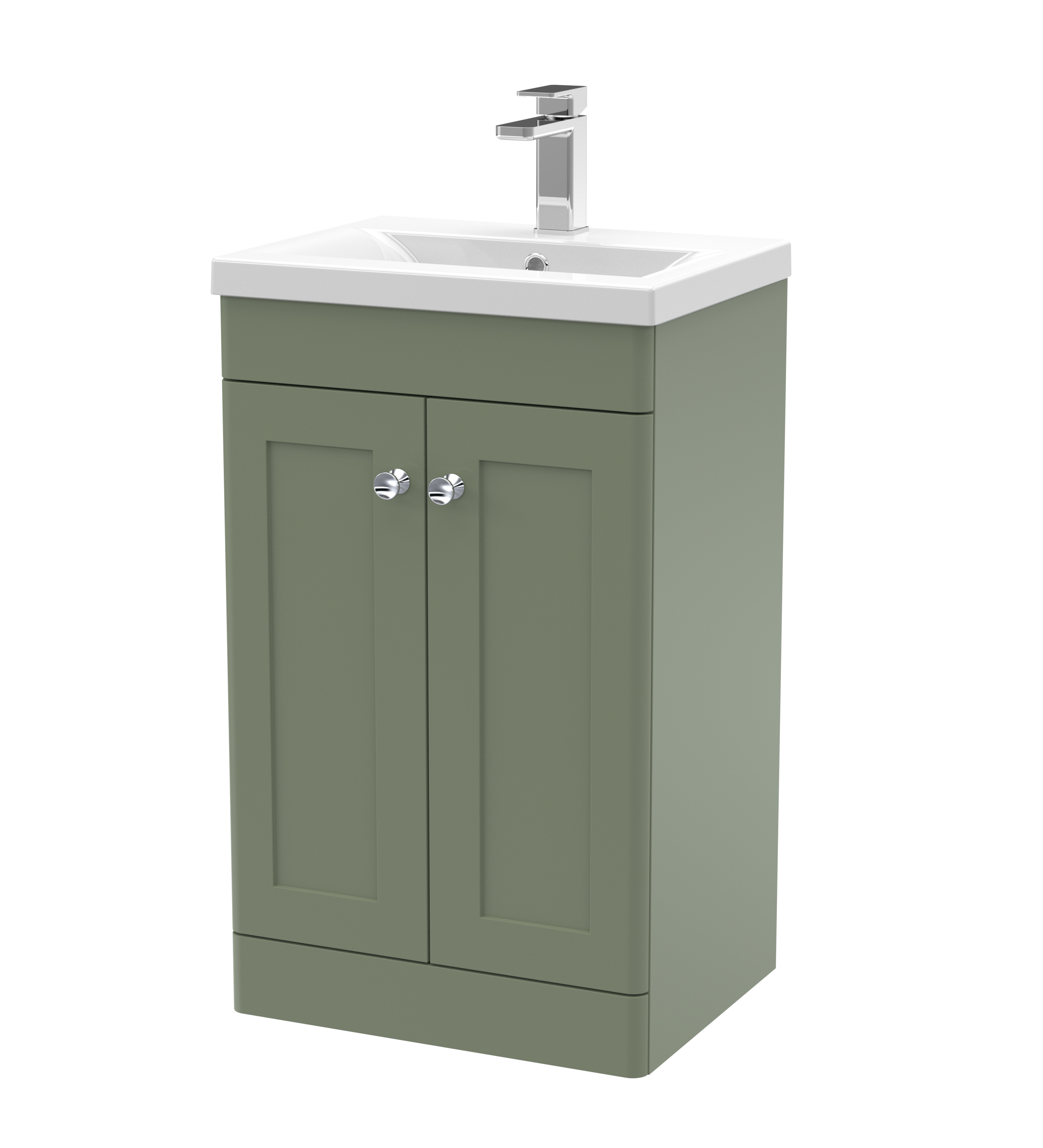 Nuie Classique Satin Green 500mm Floor Standing 2 Door Vanity Unit and Mid Edge Basin CLC823D