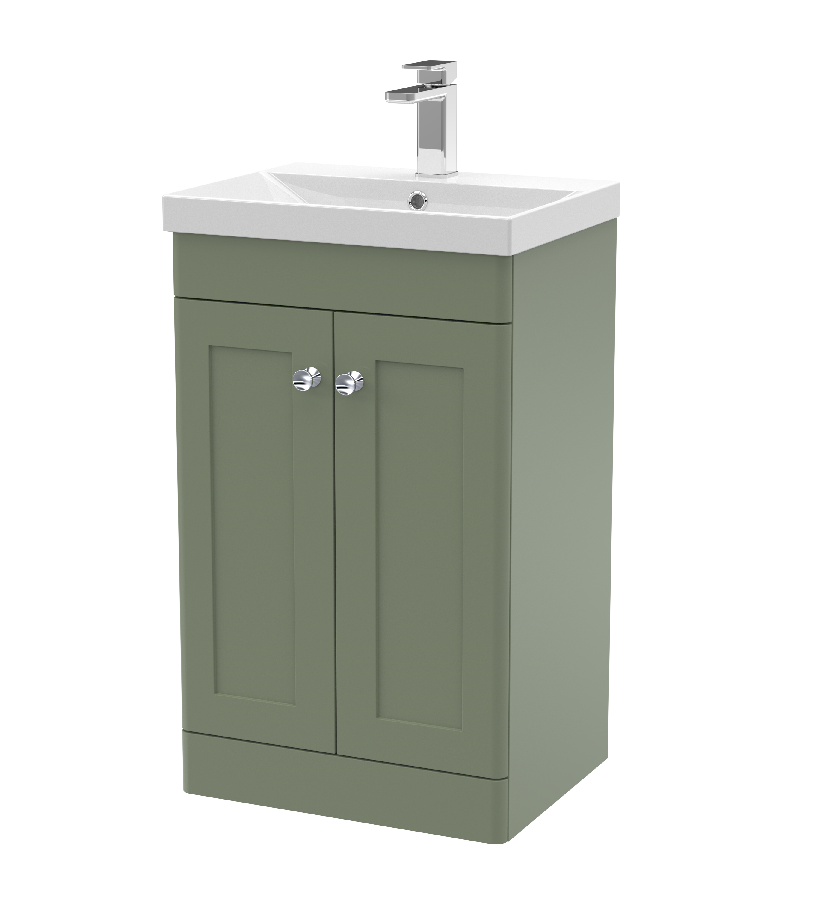 Nuie Classique Satin Green 500mm Floor Standing 2 Door Vanity Unit and Thin Edge Basin CLC823E