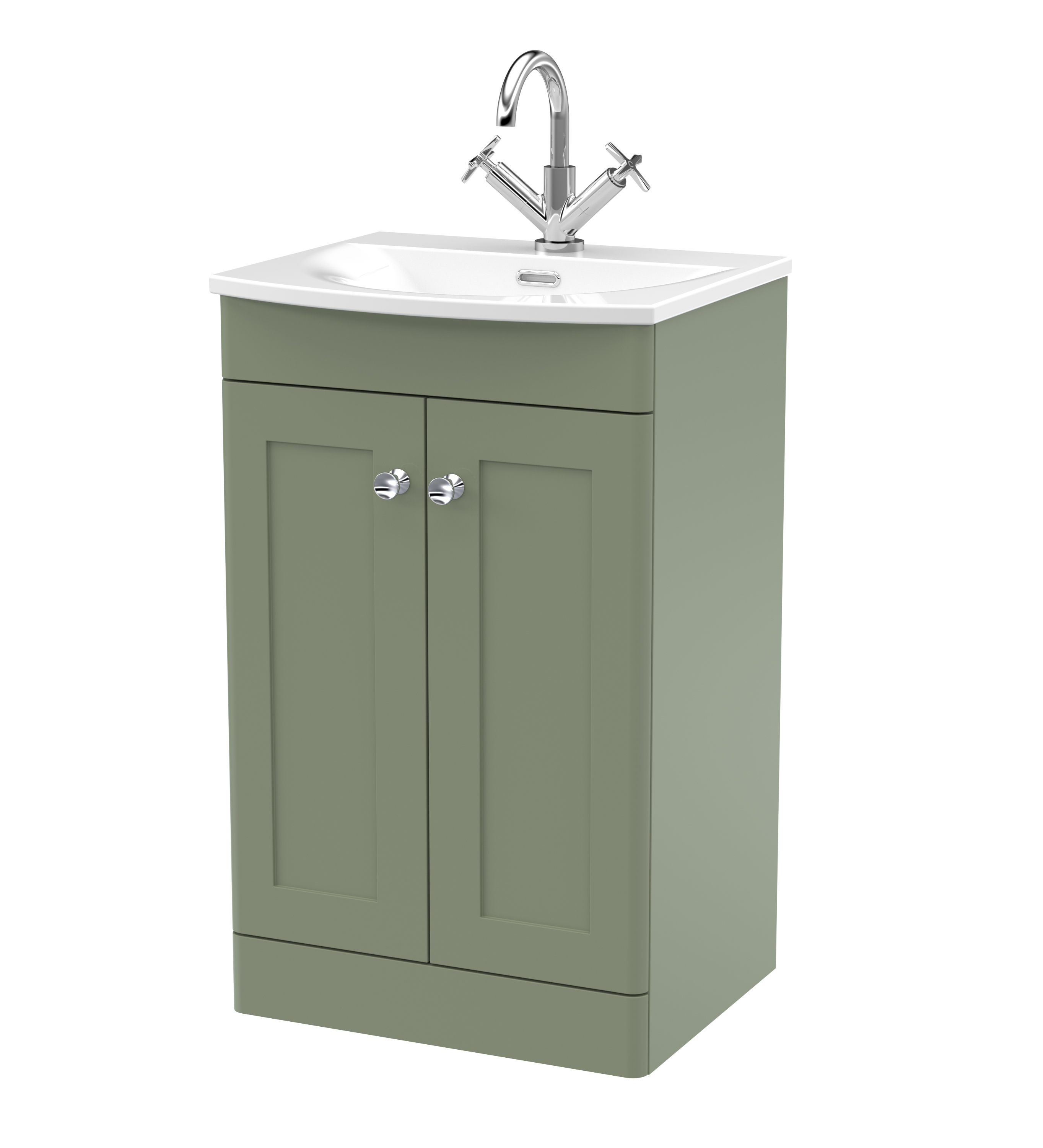 Nuie Classique Satin Green 500mm Floor Standing 2 Door Unit and Curved Basin CLC823J
