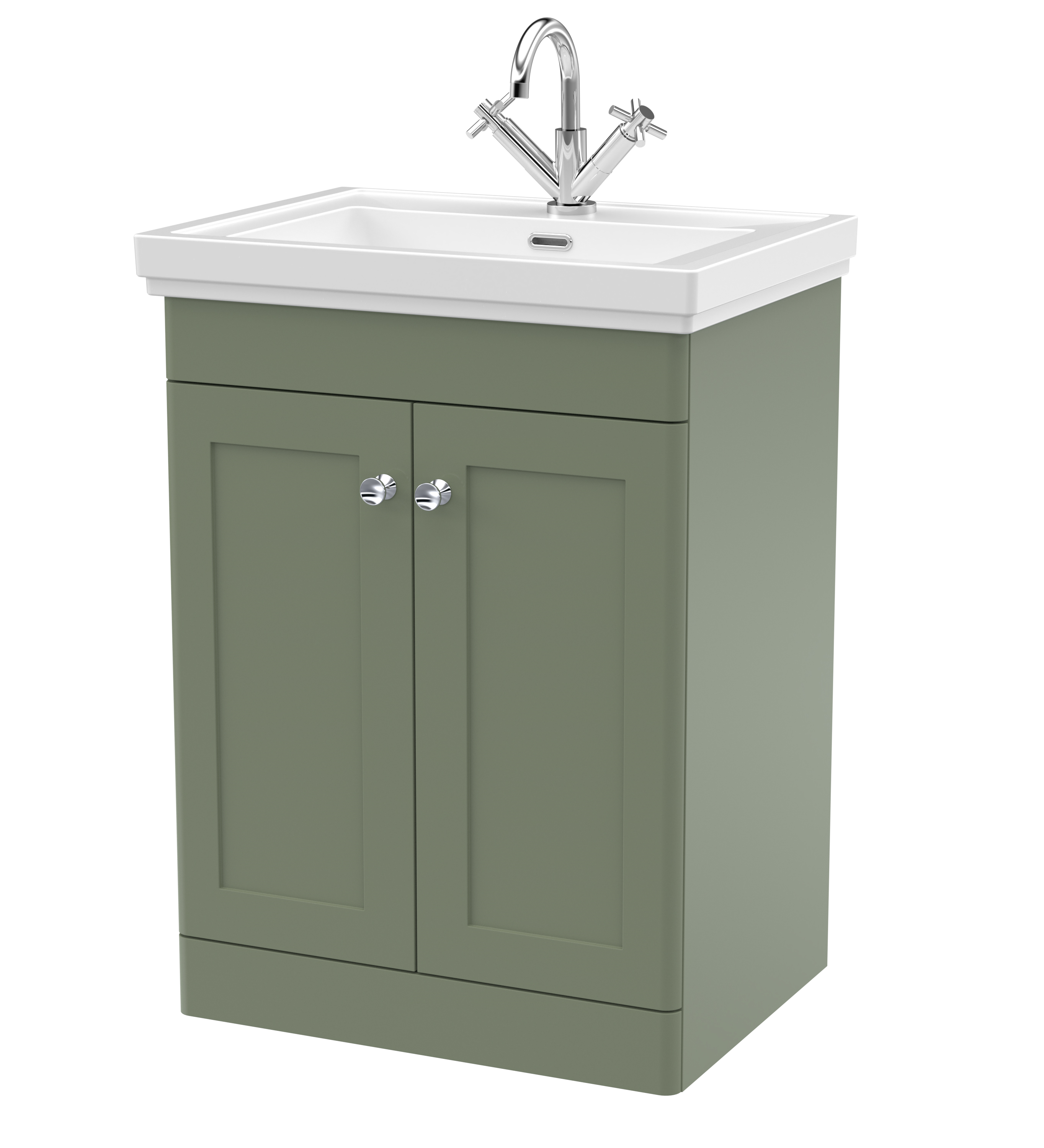 Nuie Classique Satin Green 600mm Floor Standing 2 Door Vanity Unit and Basin 1TH CLC825A
