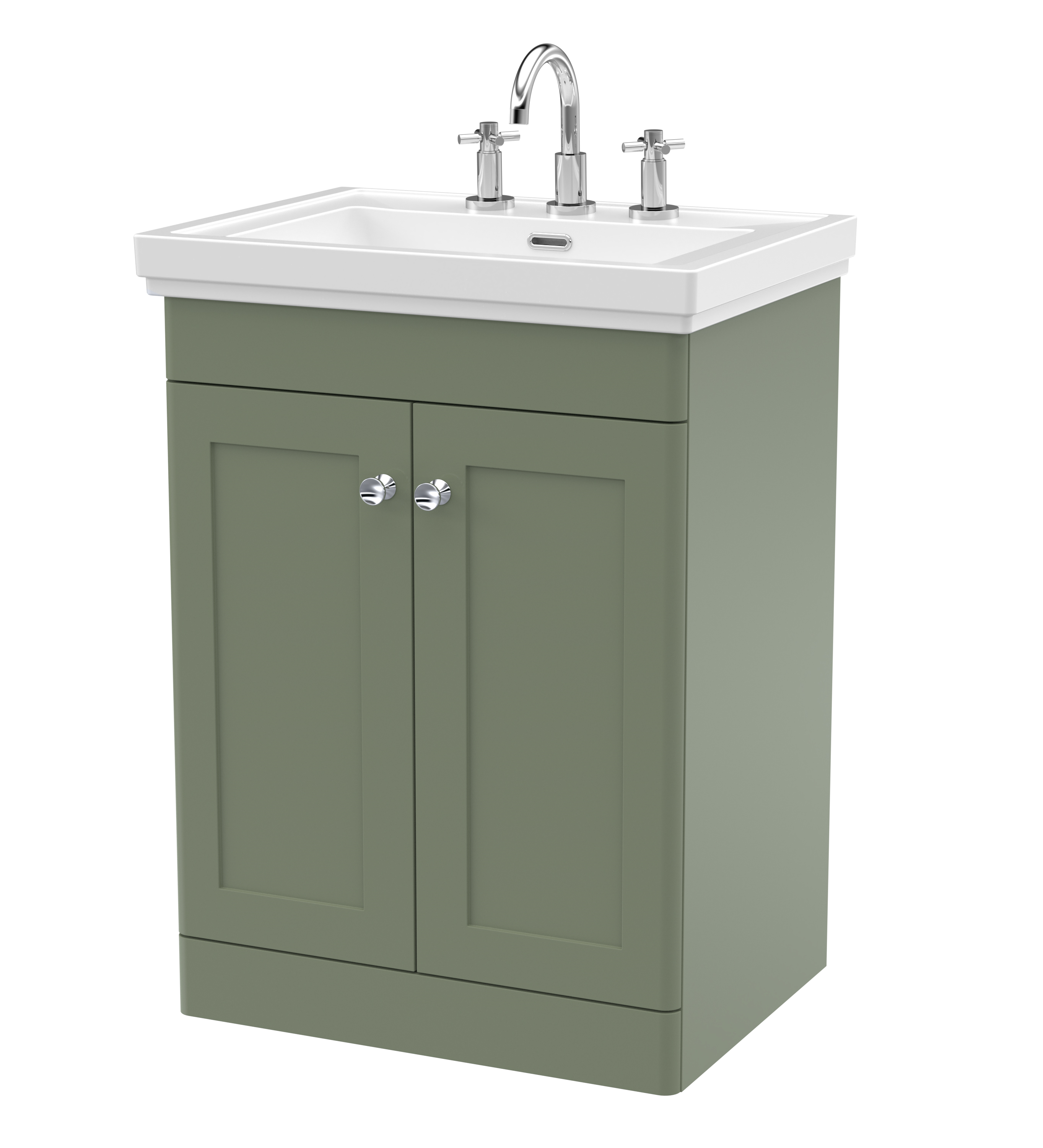 Nuie Classique Satin Green 600mm Floor Standing 2 Door Vanity Unit and Basin 3TH CLC825B