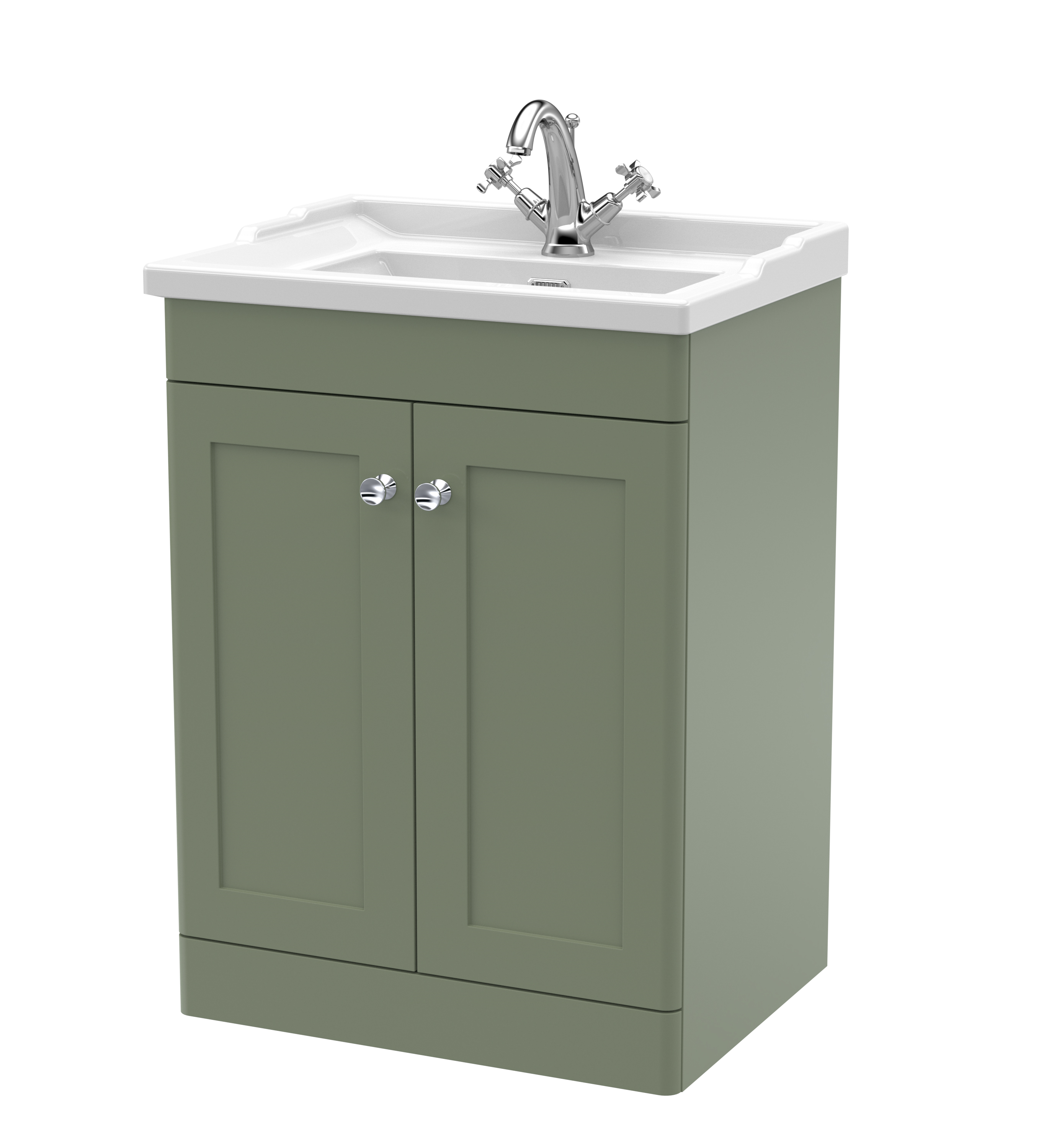 Nuie Classique Satin Green 600mm Floor Standing 2 Door Vanity Unit and Basin 1TH CLC825F