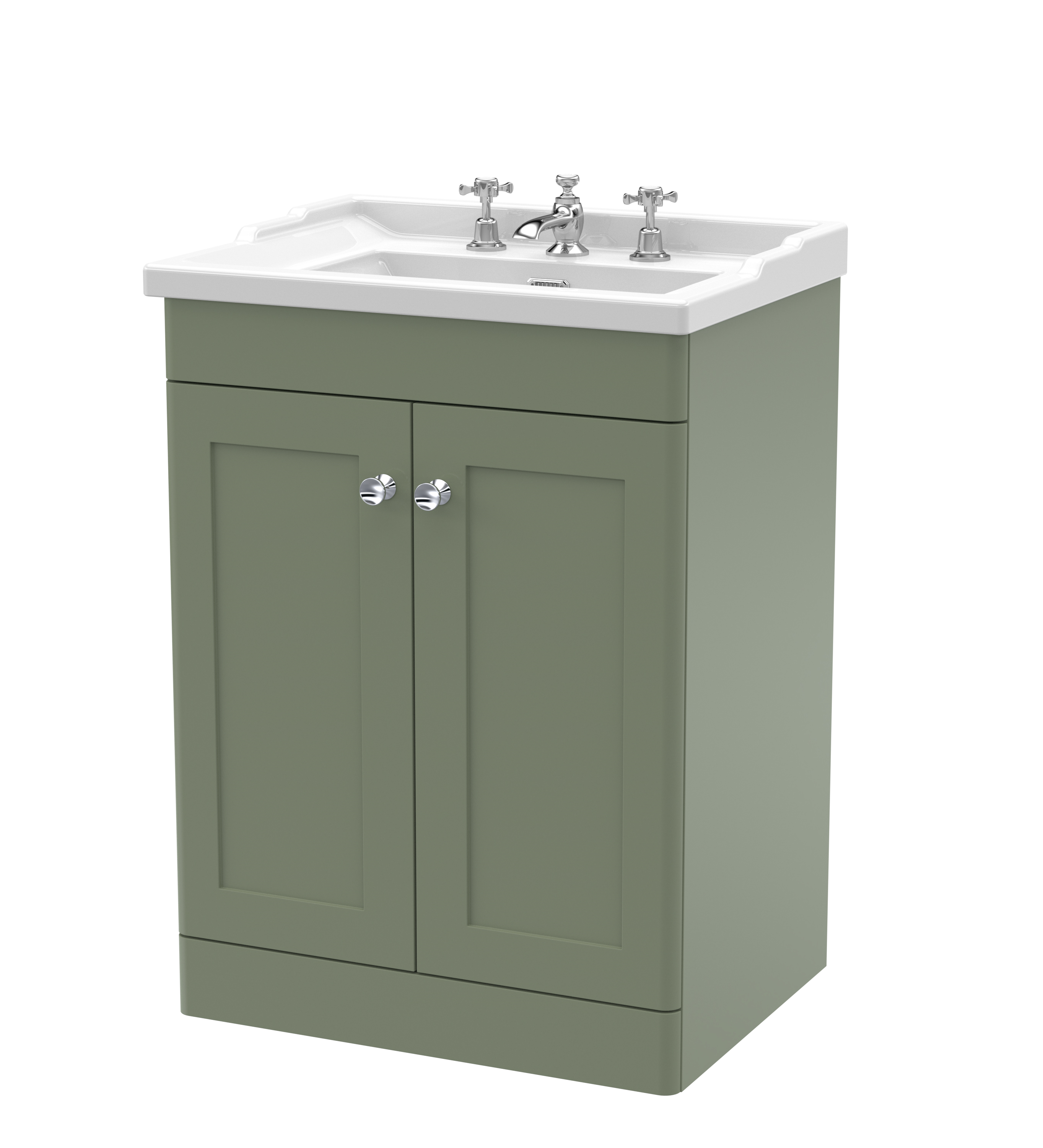 Nuie Classique Satin Green 600mm Floor Standing 2 Door Vanity Unit and Basin 3TH CLC825G