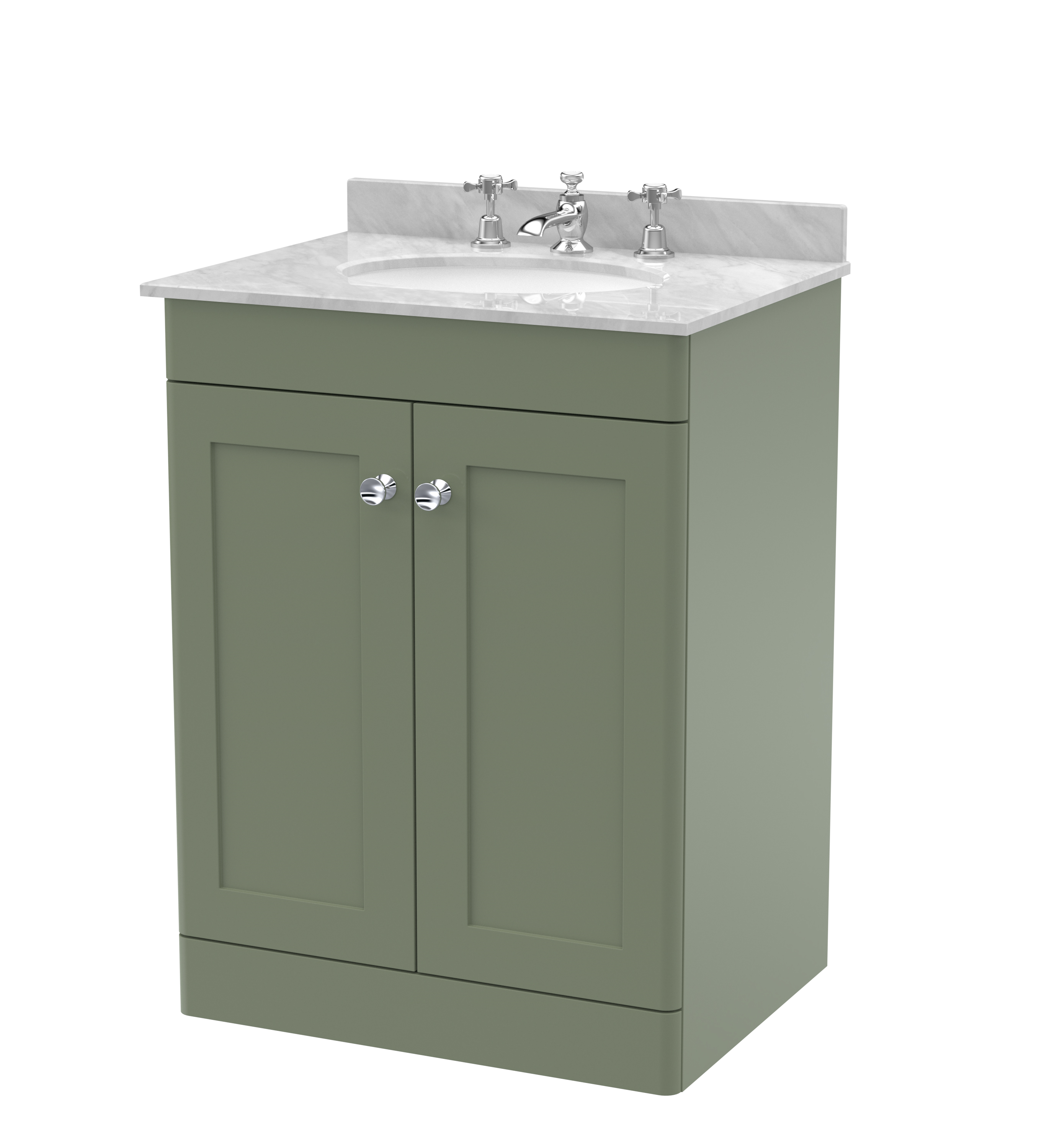 Nuie Classique Satin Green 600mm Floor Standing 2 Door Vanity Unit and Marble Top 3TH CLC825GR3