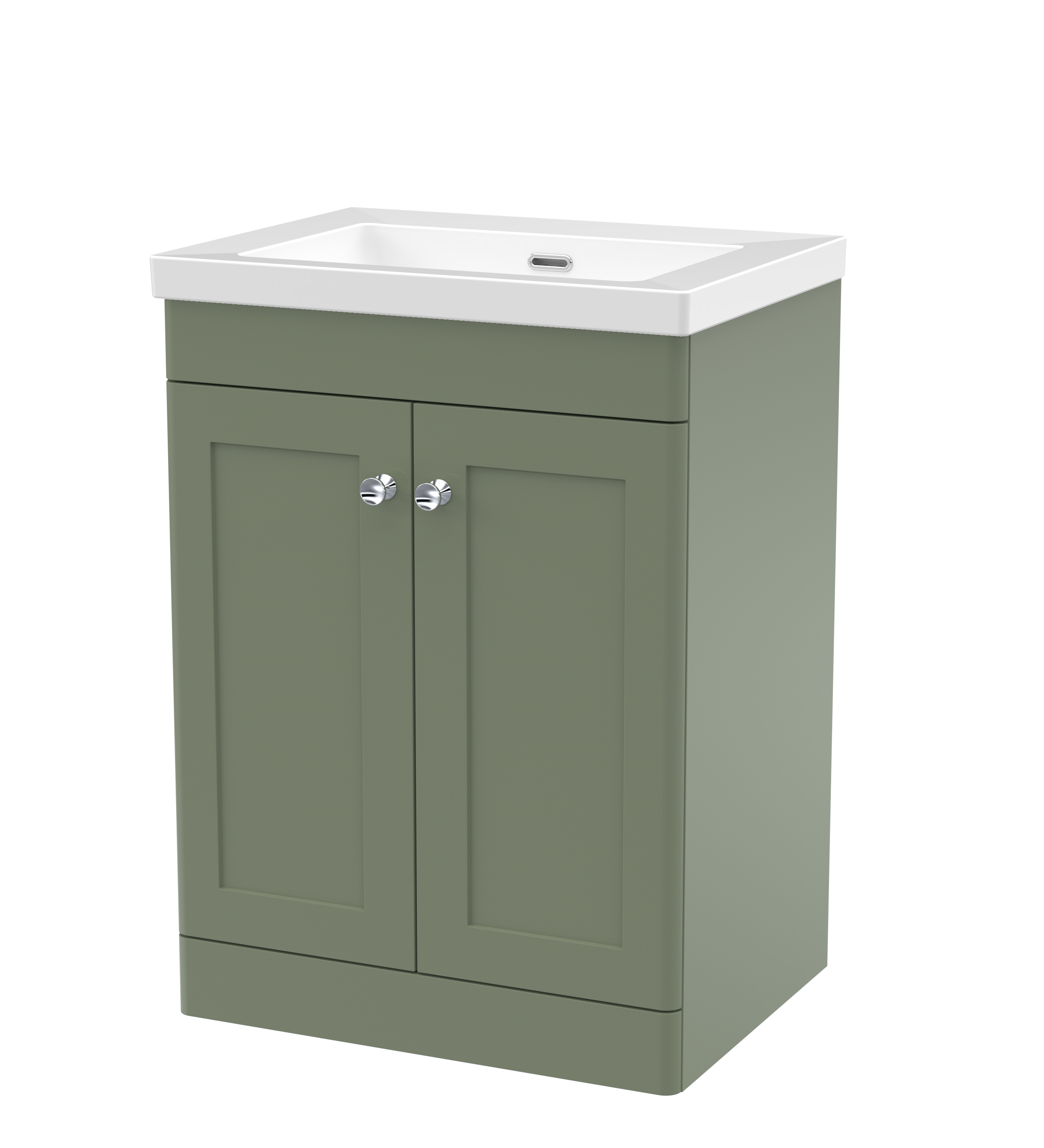 Nuie Classique Satin Green 600mm Floor Standing 2 Door Vanity Unit with Basin 0 Tap Hole CLC825K