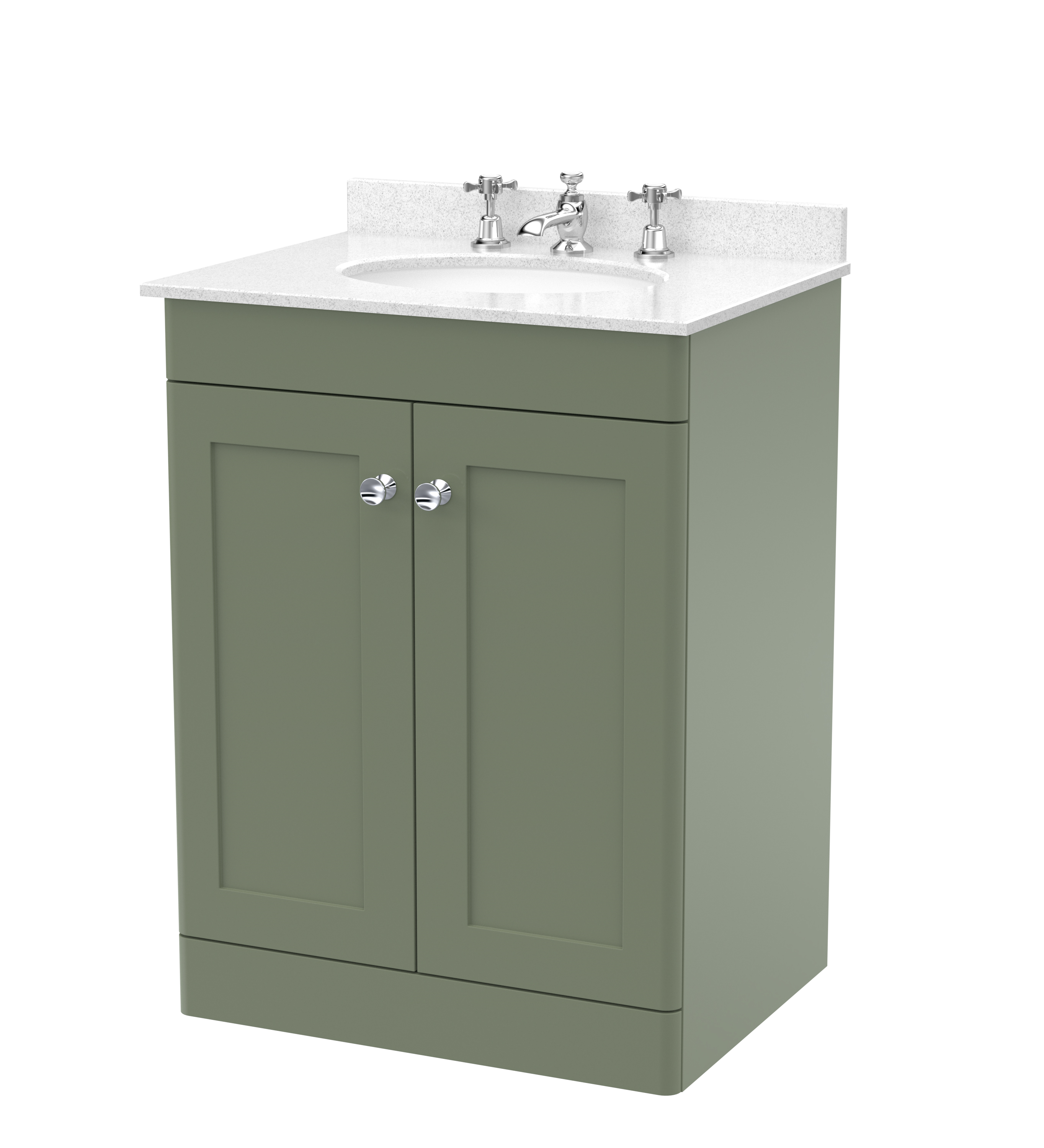 Nuie Classique Satin Green 600mm Floor Standing 2 Door Vanity Unit and Marble Top 3TH CLC825WR3