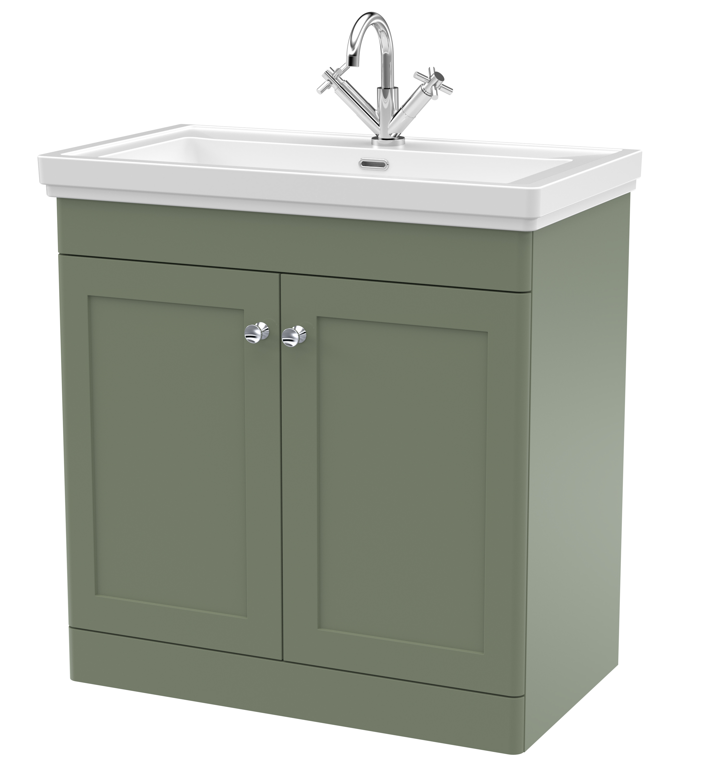 Nuie Classique Satin Green 800mm Floor Standing 2 Door Vanity Unit and Basin 1TH CLC826A