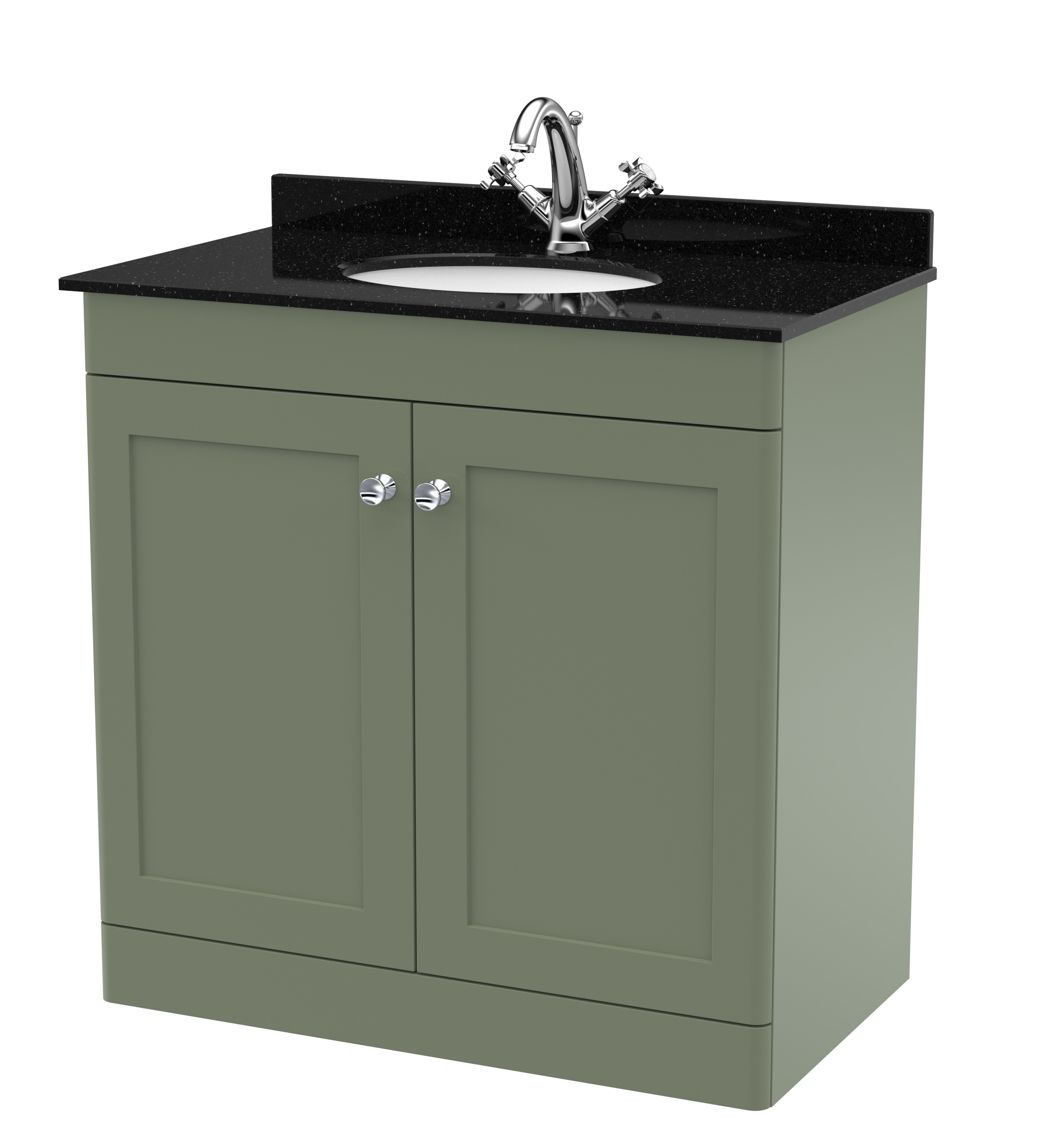 Nuie Classique Satin Green 800mm Floor Standing 2 Door Vanity Unit and Marble Top 1TH CLC826BR1