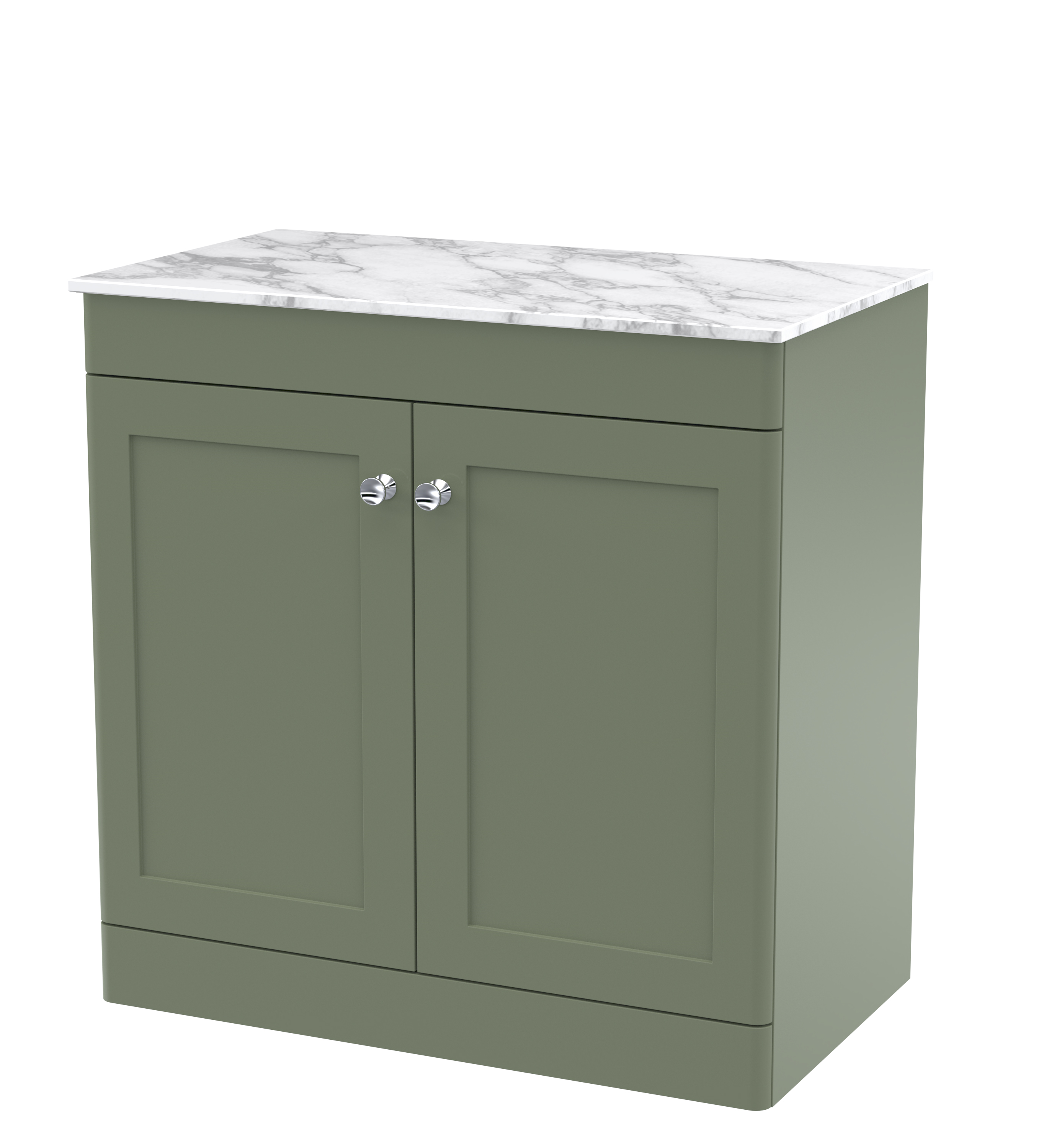 Nuie Classique Satin Green 800mm Floor Standing 2 Door Vanity Unit with Marble Top CLC826CMT