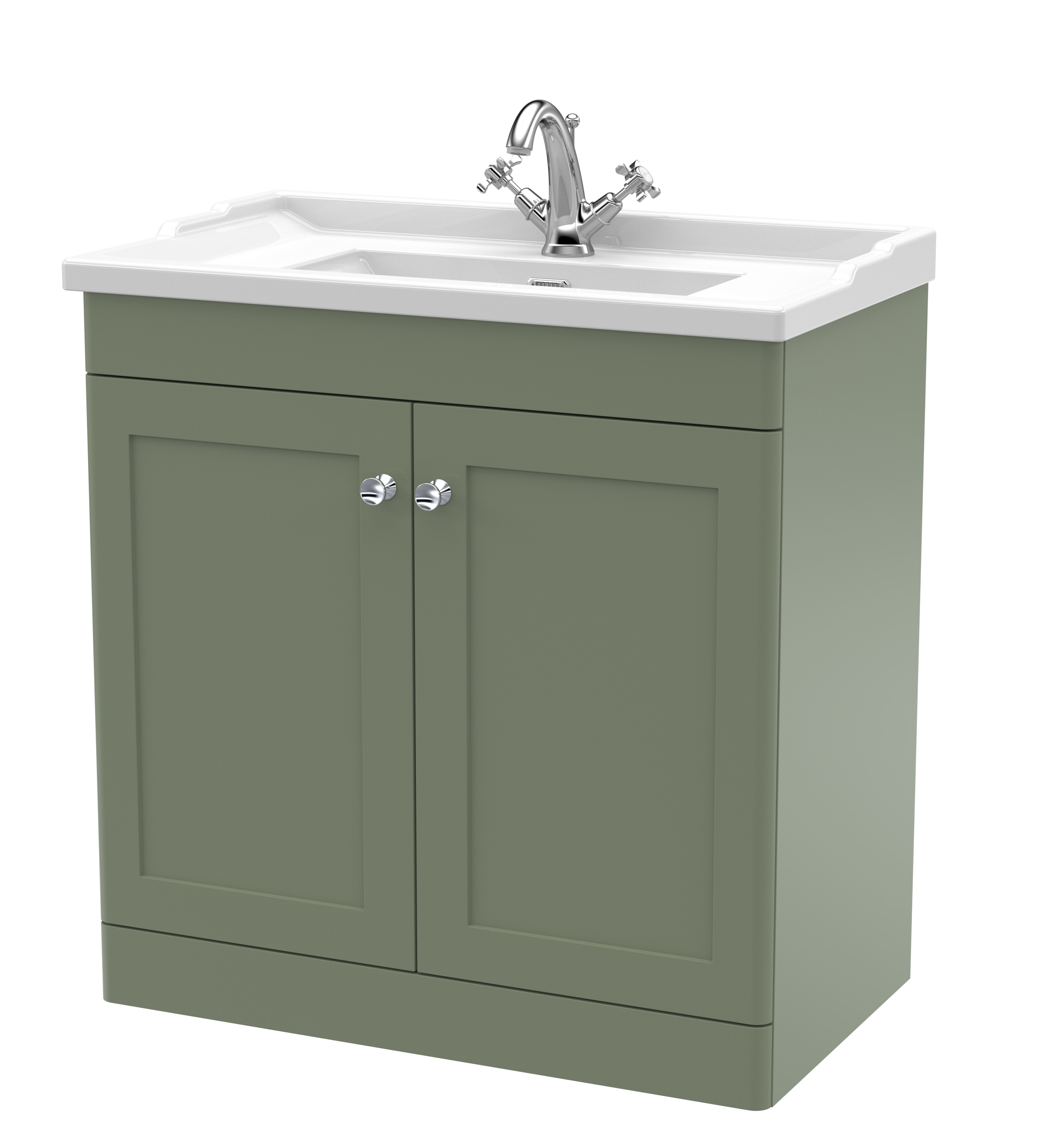 Nuie Classique Satin Green 800mm Floor Standing 2 Door Vanity Unit and Basin 1TH CLC826F