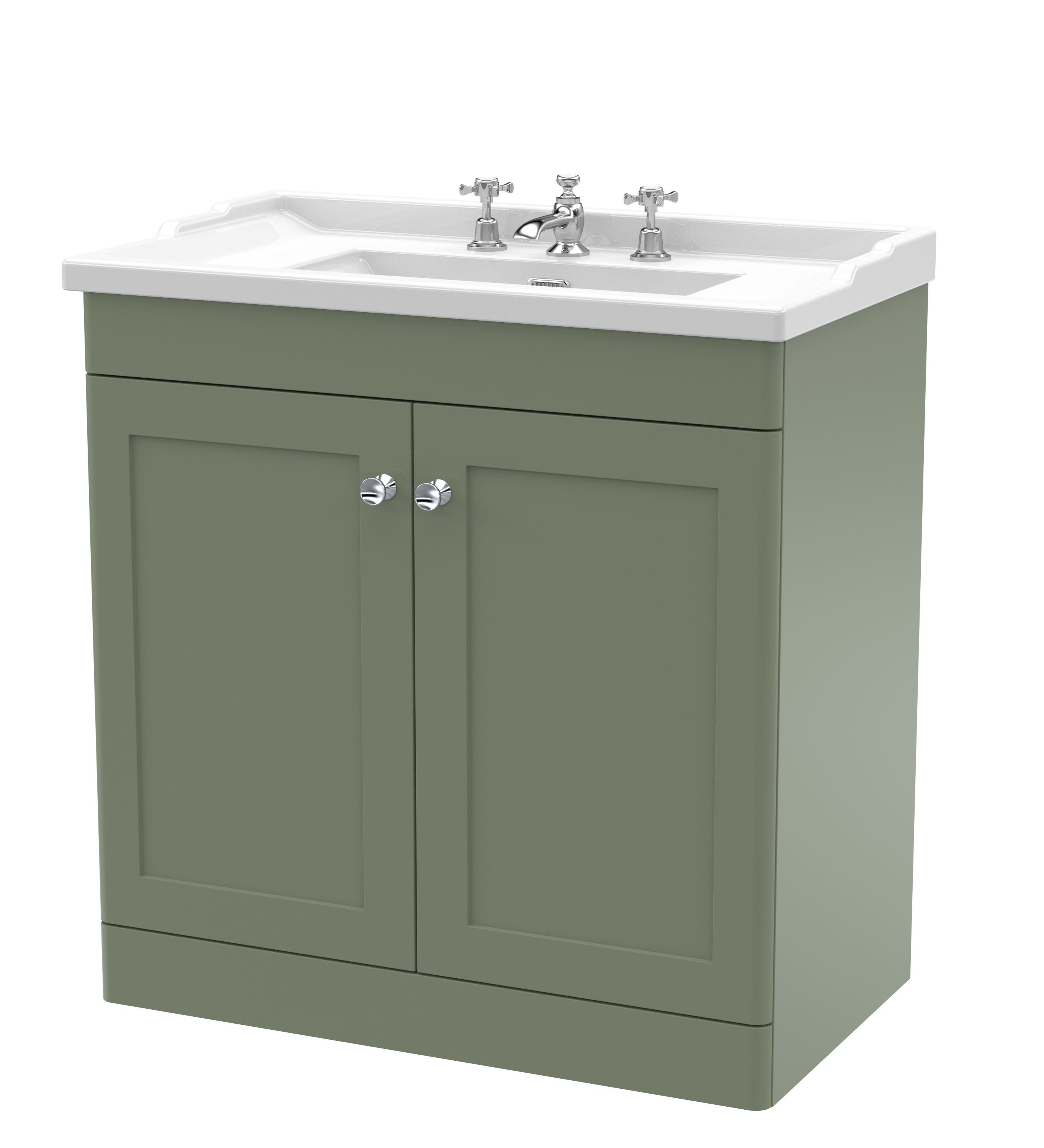 Nuie Classique Satin Green 800mm Floor Standing 2 Door Vanity Unit and Basin 3TH CLC826G