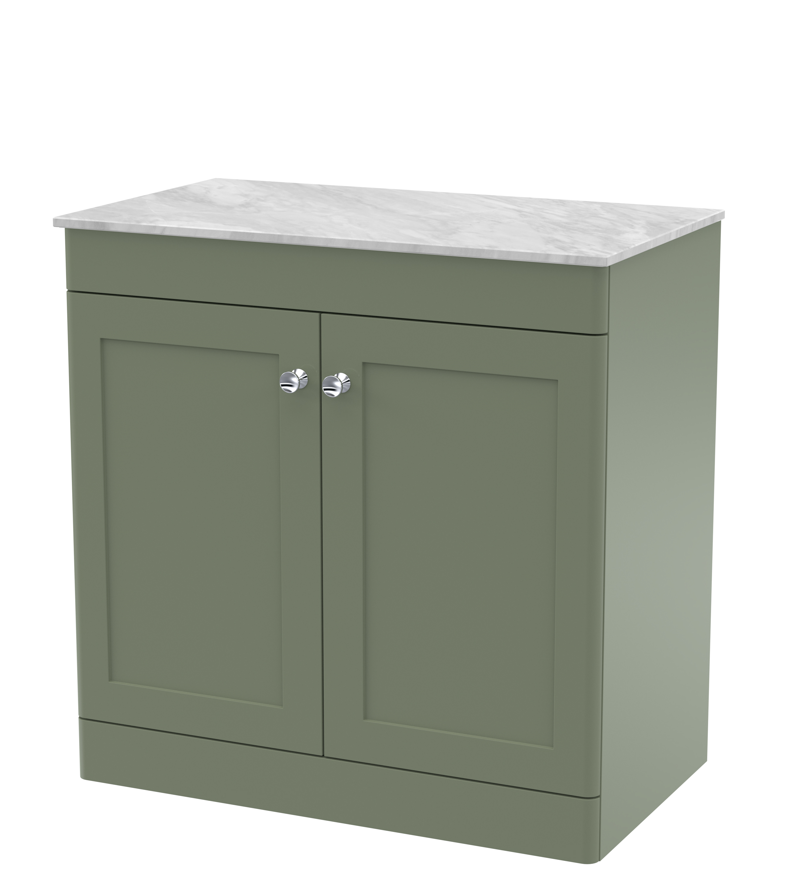 Nuie Classique Satin Green 800mm Floor Standing 2 Door Vanity Unit with Marble Top CLC826GMT