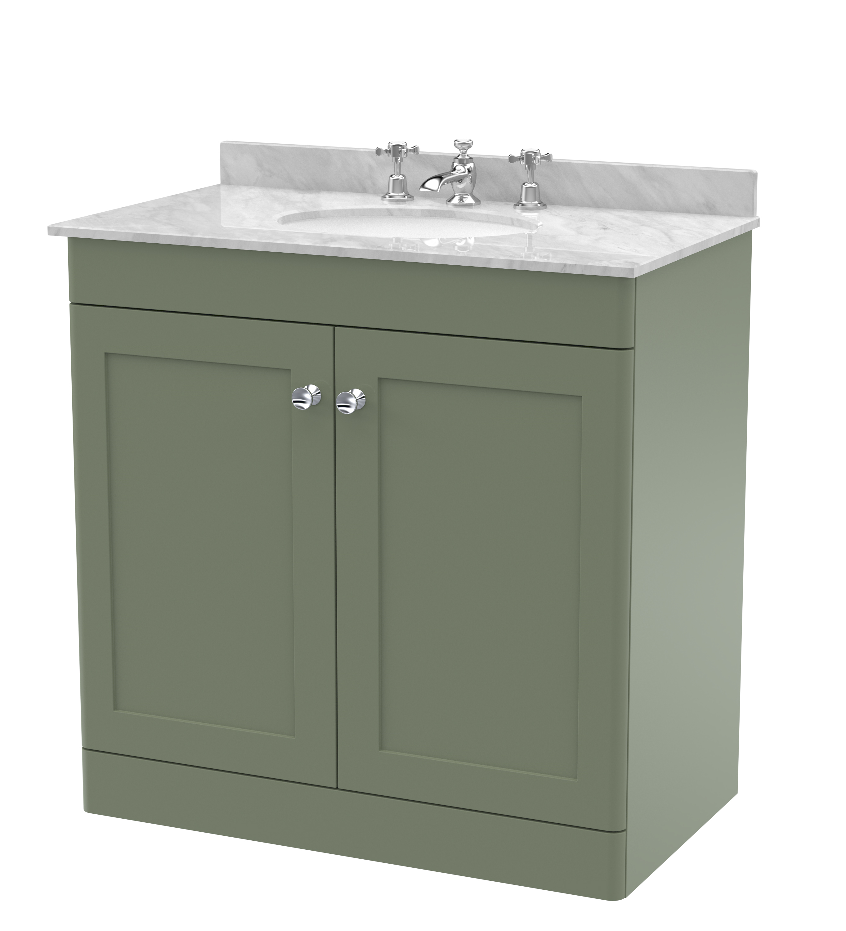 Nuie Classique Satin Green 800mm Floor Standing 2 Door Vanity Unit and Marble Top 3TH CLC826GR3