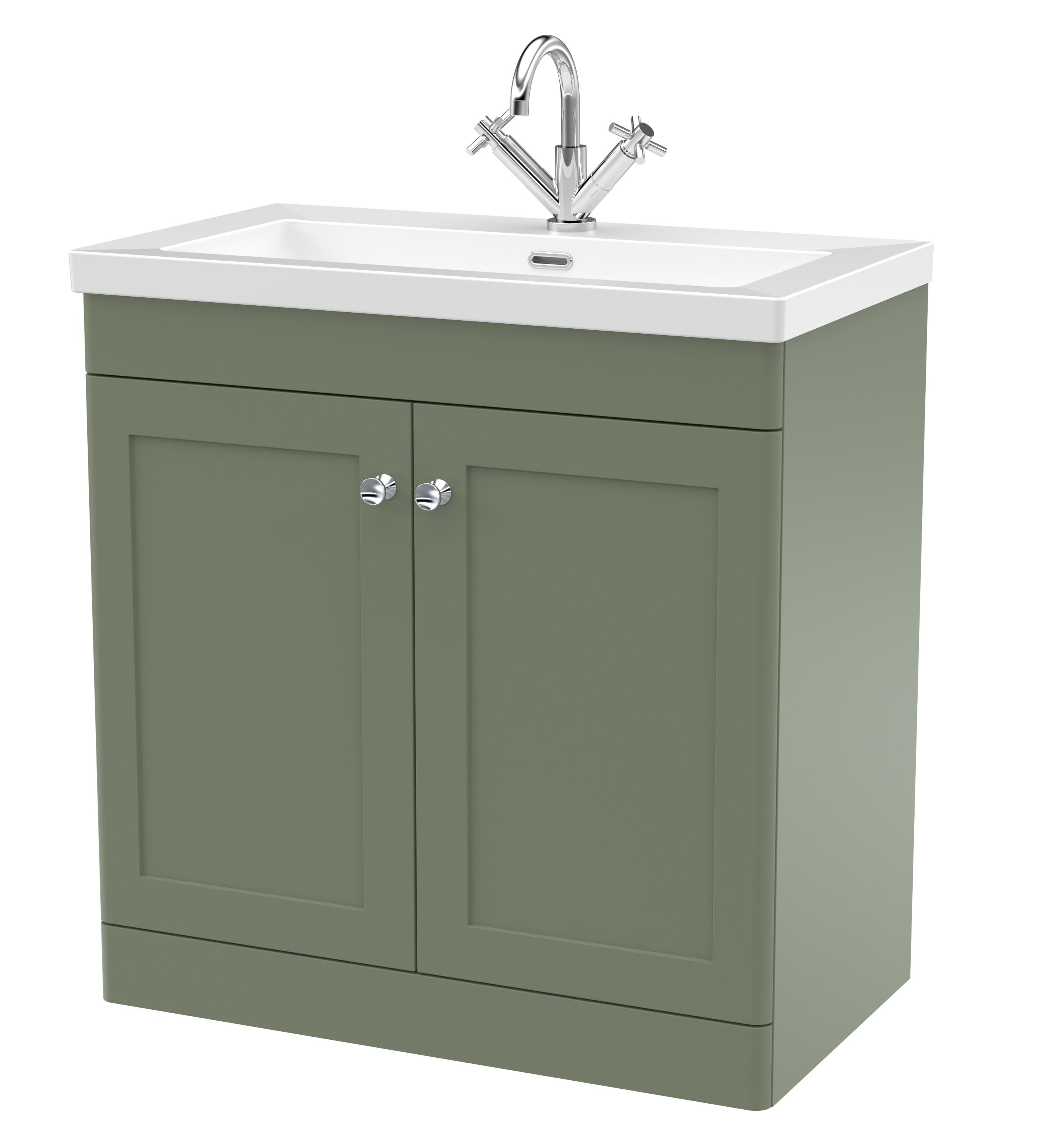 Nuie Classique Satin Green 800mm Floor Standing 2 Door Vanity Unit with Basin 1 Tap Hole CLC826L