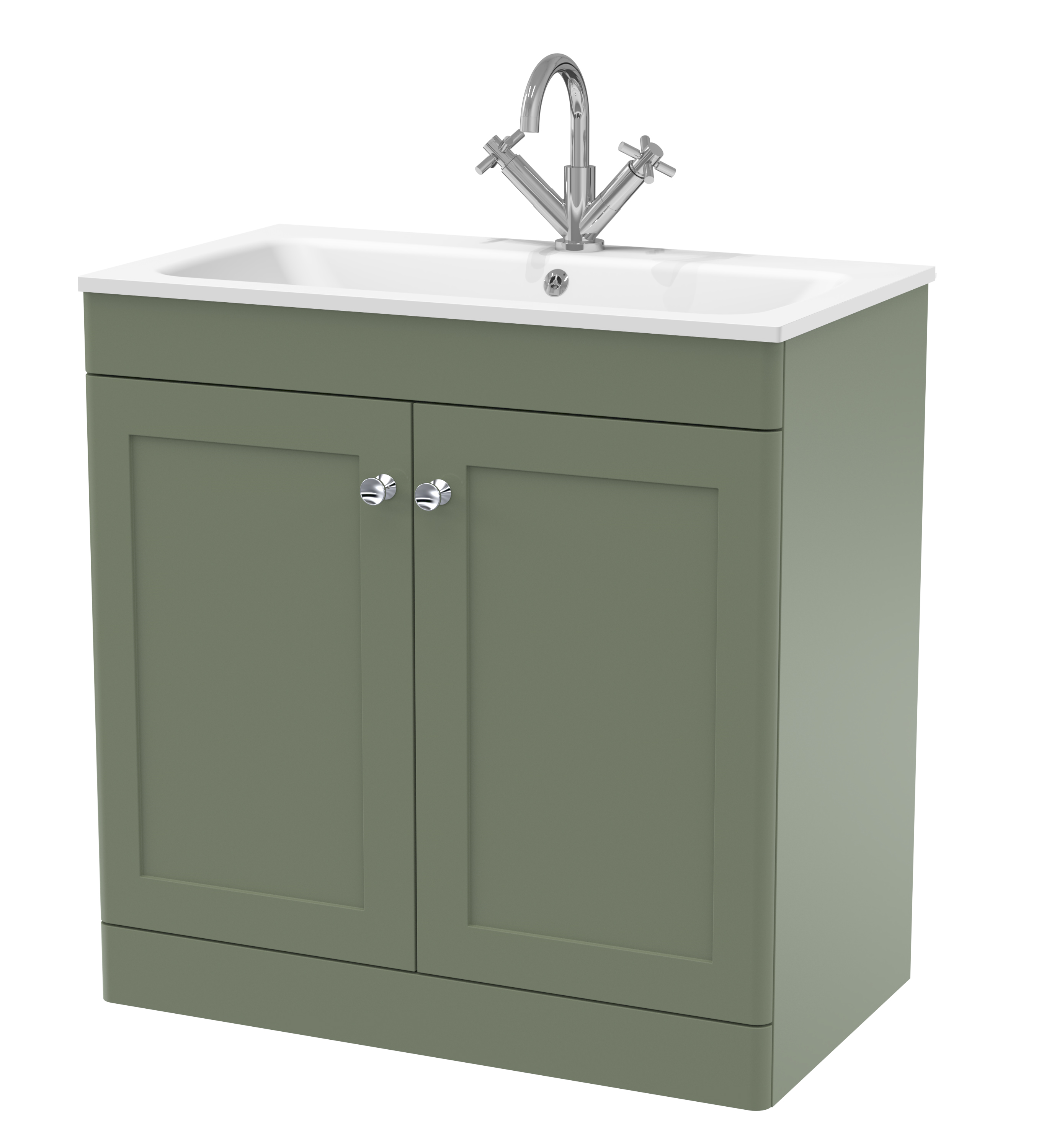 Nuie Classique Satin Green 800mm Floor Standing 2 Door Unit and Stone Basin 1TH CLC826P