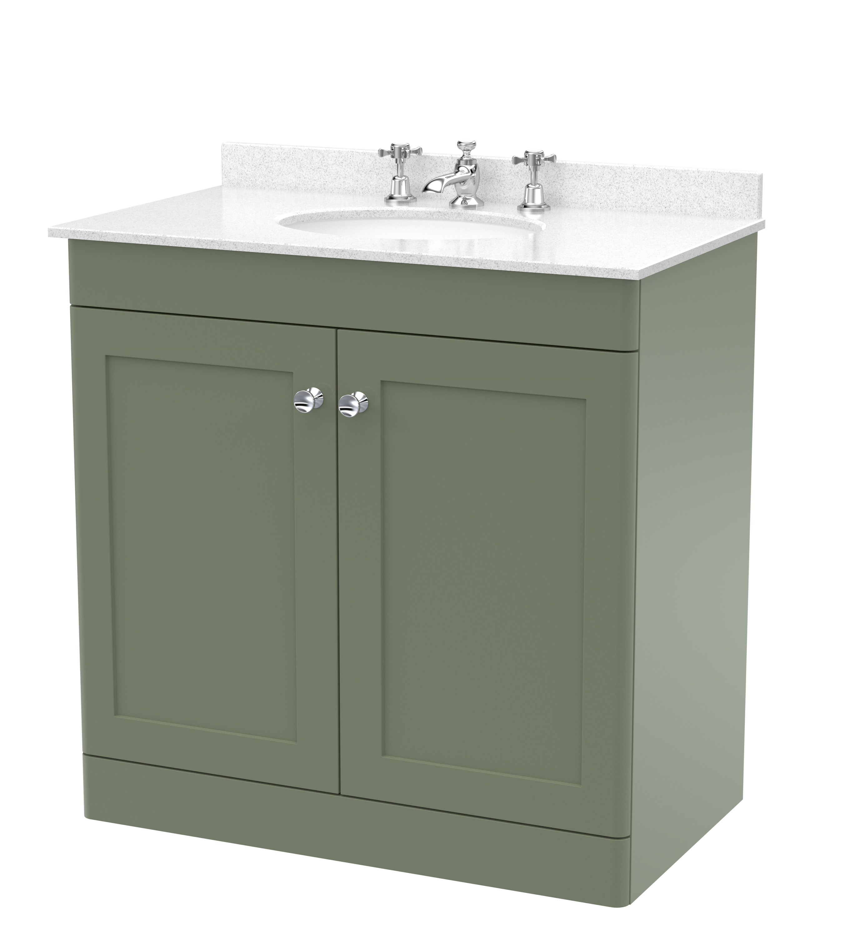 Nuie Classique Satin Green 800mm Floor Standing 2 Door Vanity Unit and Marble Top 3TH CLC826WR3