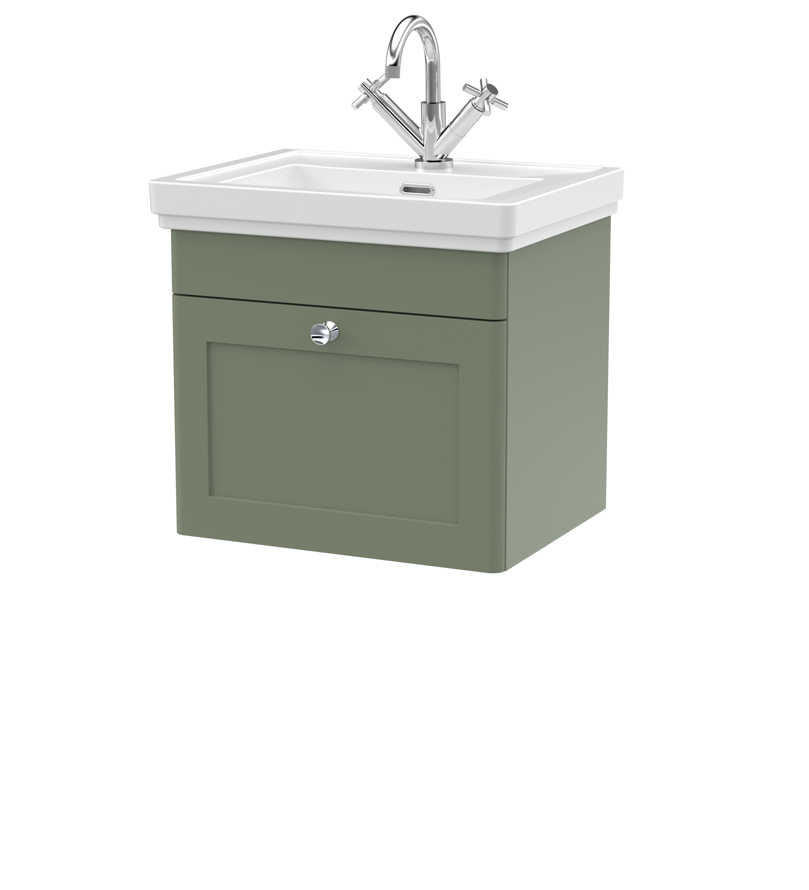 Nuie Classique Satin Green 500mm Wall Hung 1 Drawer Vanity Unit and Basin 1TH CLC891A