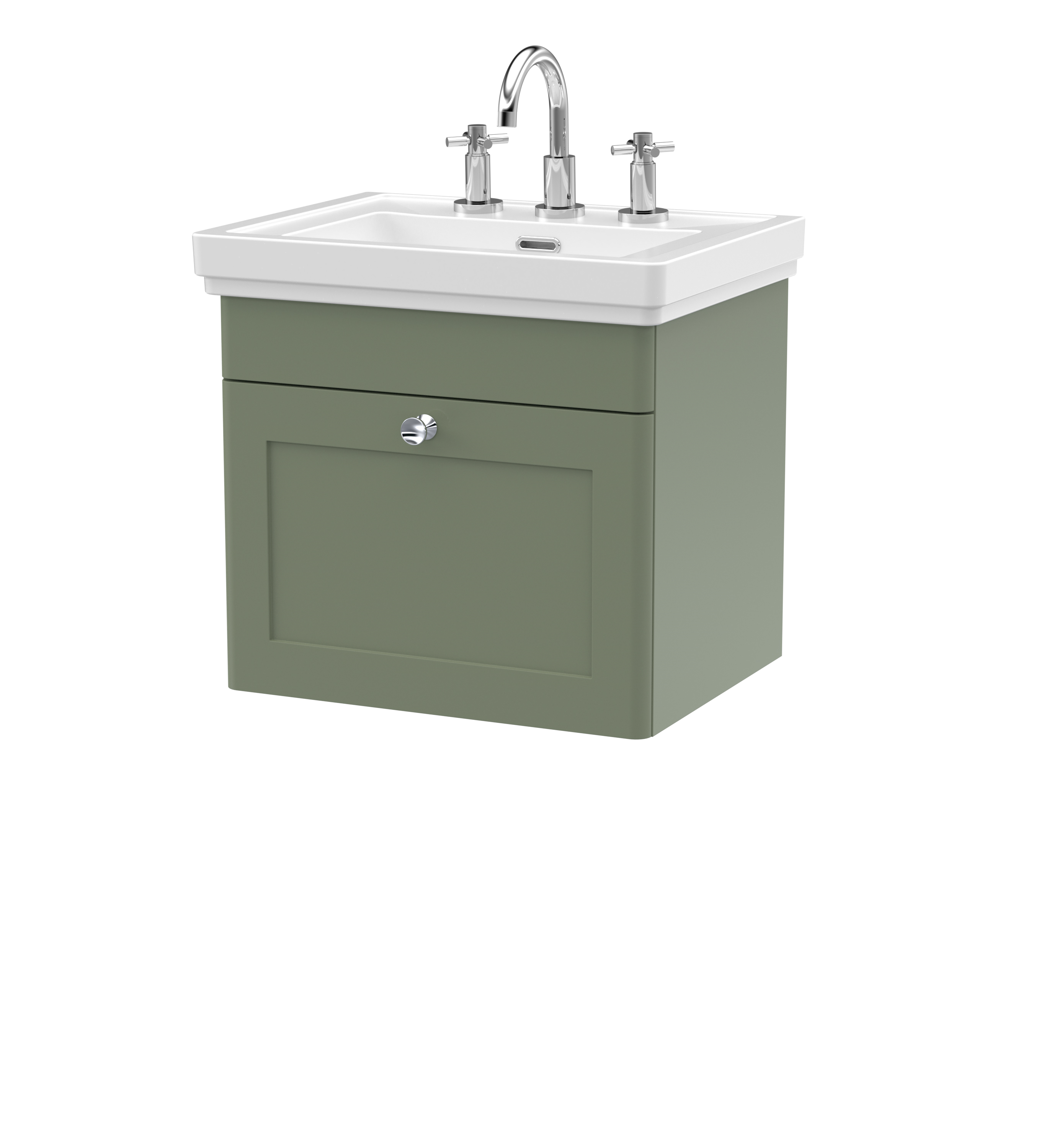 Nuie Classique Satin Green 500mm Wall Hung 1 Drawer Vanity Unit and Basin 3TH CLC891B