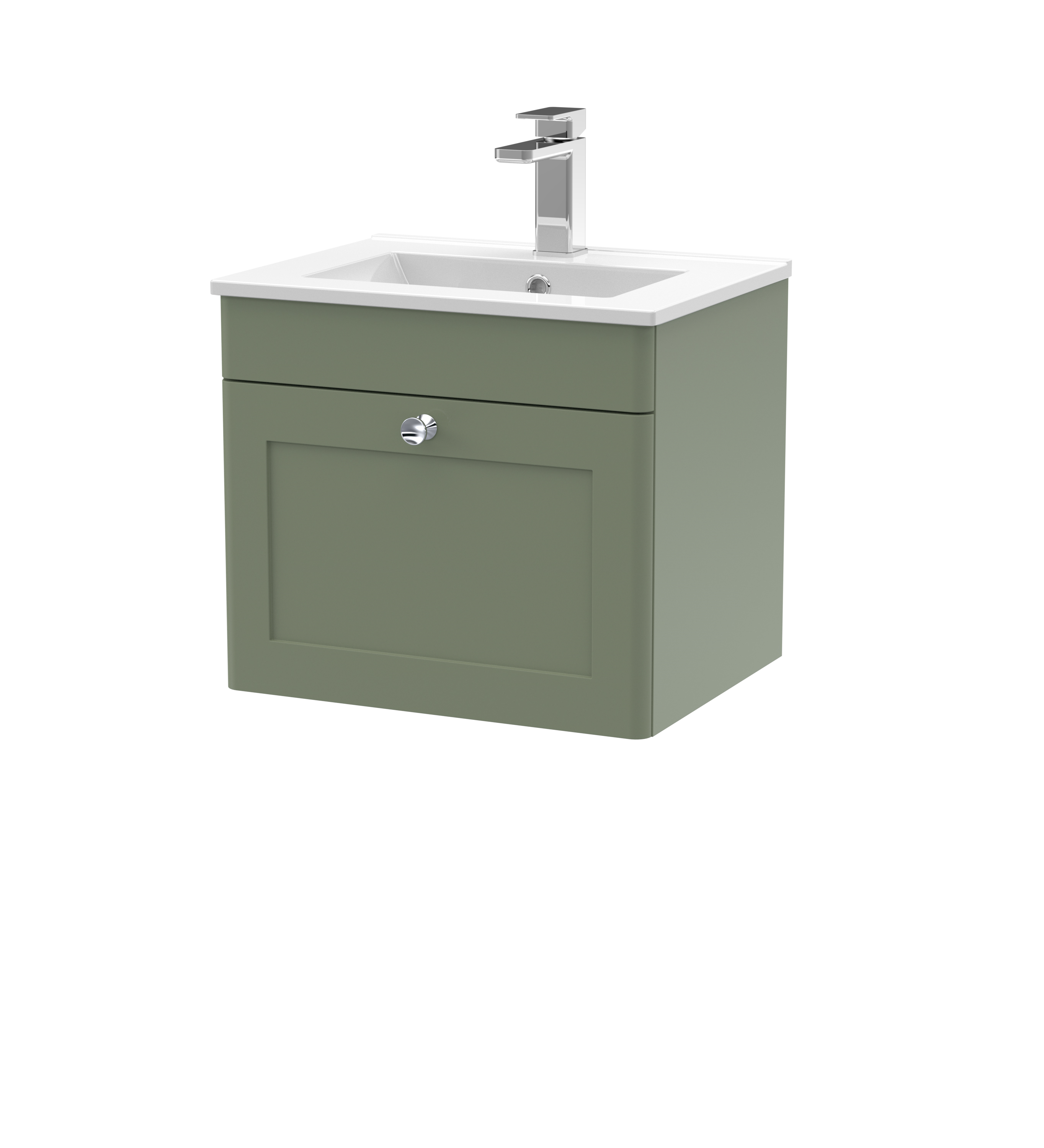 Nuie Classique Satin Green 500mm Wall Hung 1 Drawer Vanity Unit and Minimalist Basin CLC891C