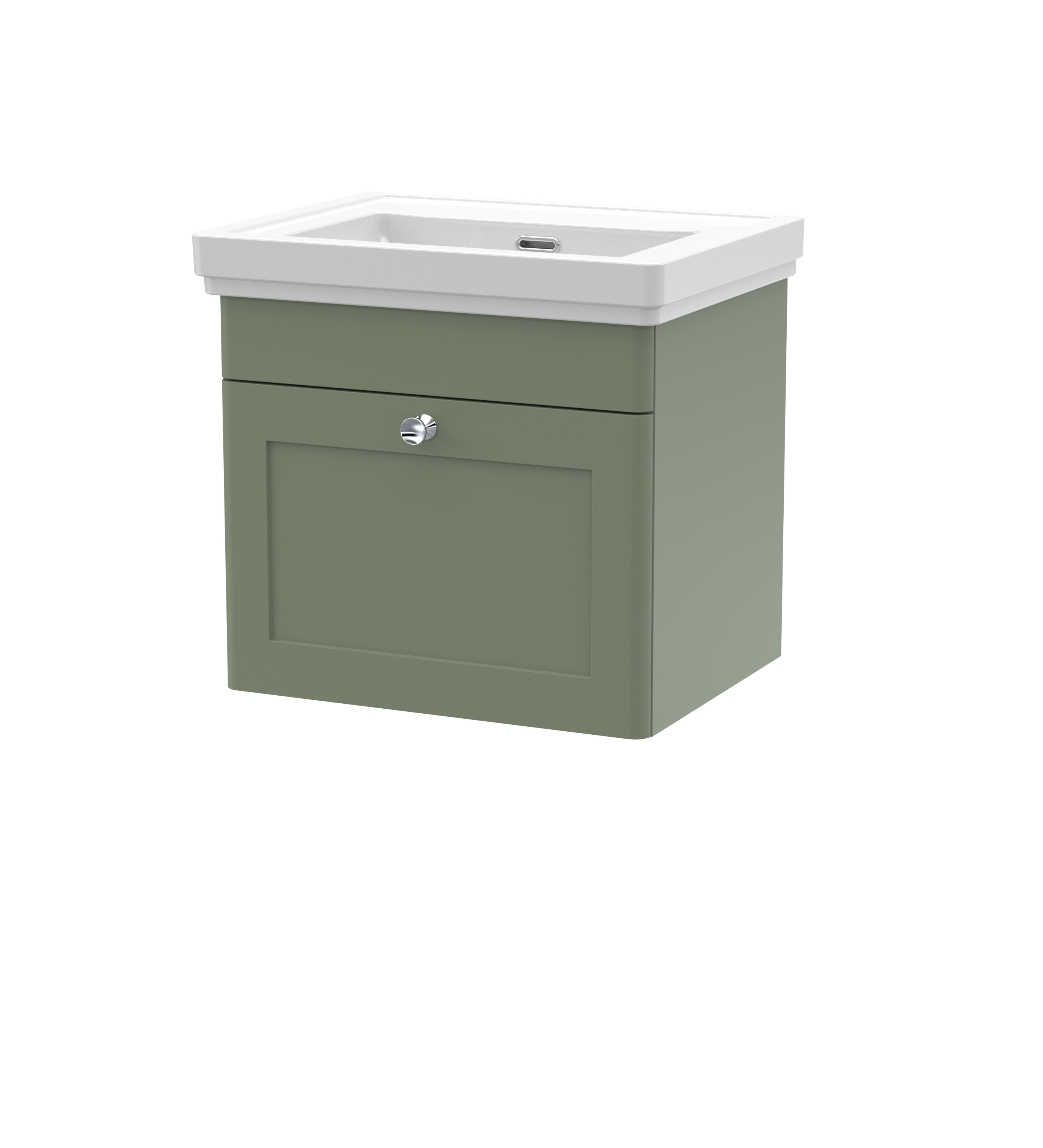 Nuie Classique Satin Green 500mm Wall Hung 1 Drawer Vanity Unit and Basin 0TH CLC891H