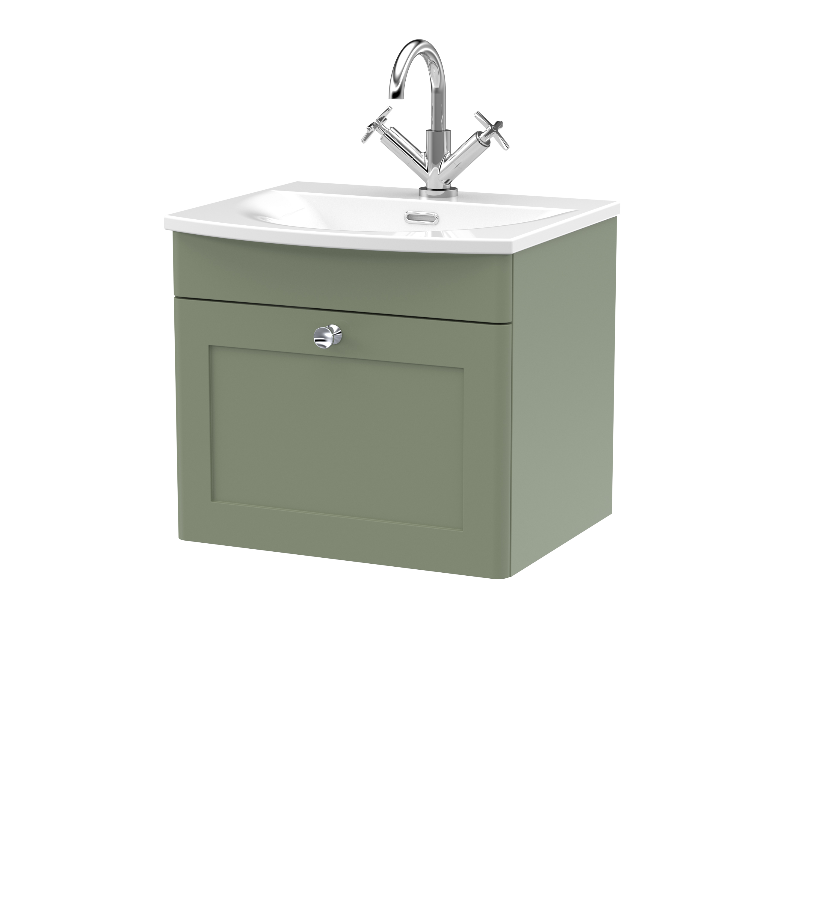 Nuie Classique Satin Green 500mm Wall Hung 1 Drawer Unit and Curved Basin CLC891J