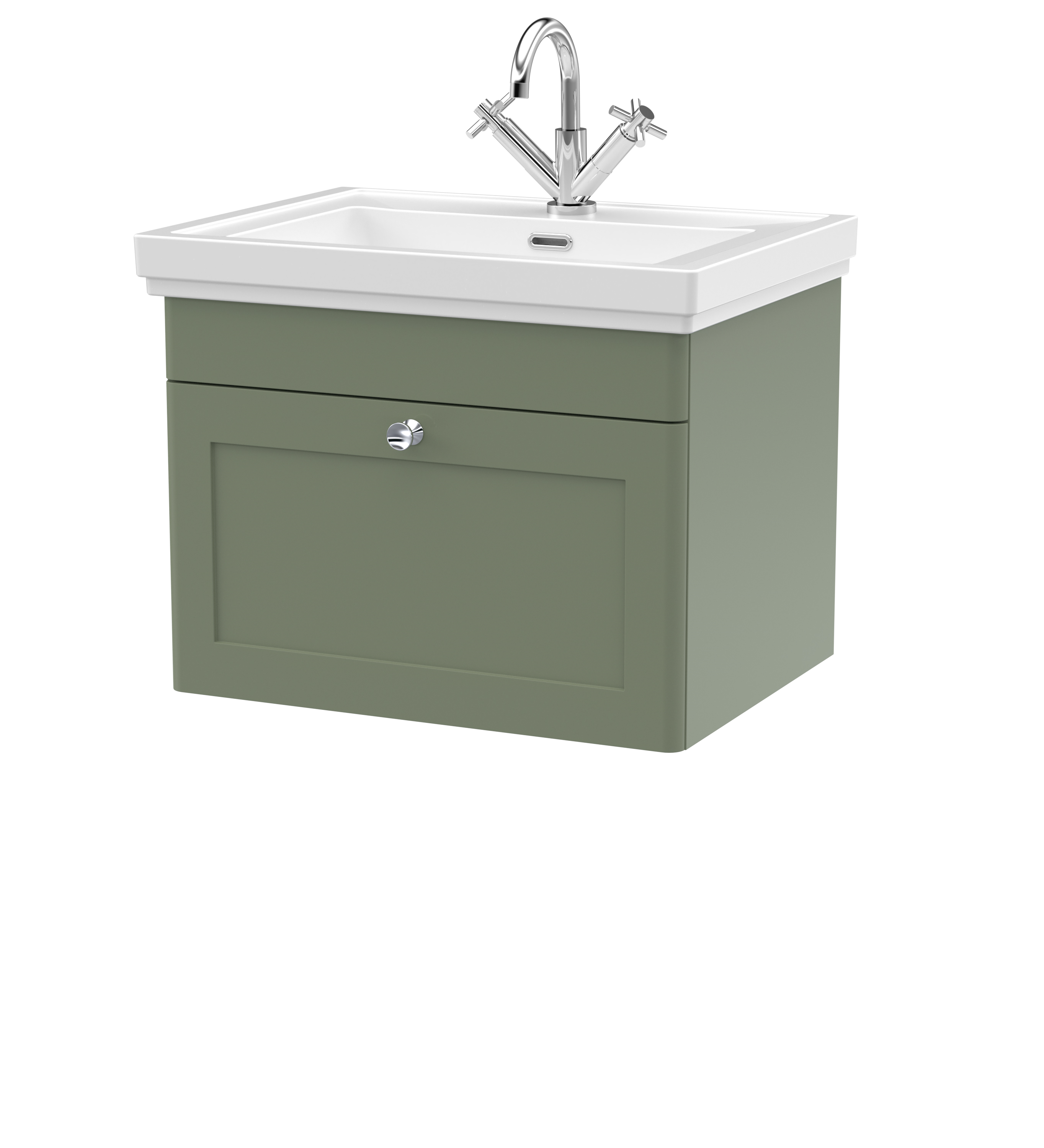 Nuie Classique Satin Green 600mm Wall Hung 1 Drawer Vanity Unit and Basin 1TH CLC894A