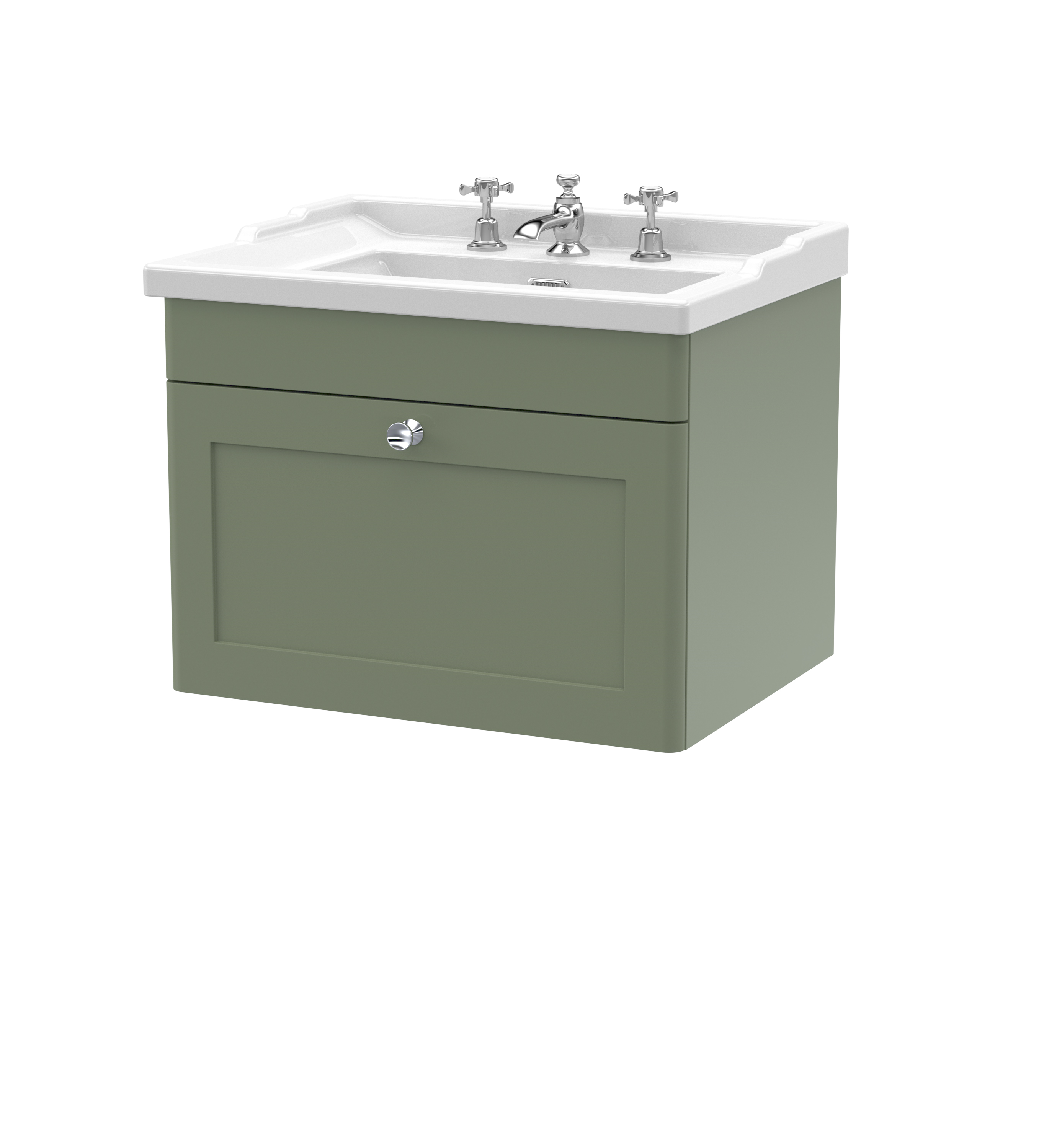 Nuie Classique Satin Green 600mm Wall Hung 1 Drawer Vanity Unit and Basin 3TH CLC894G