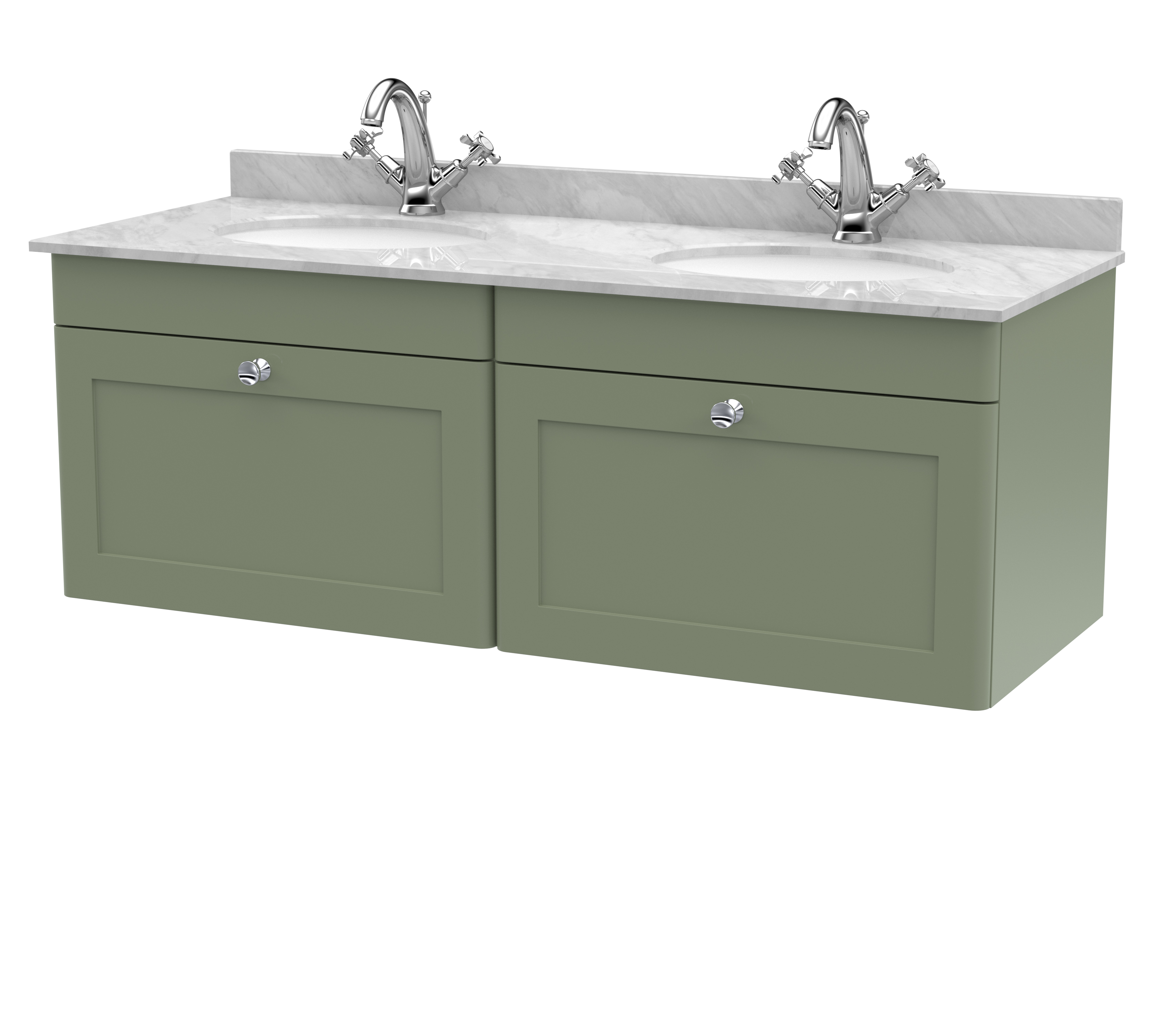 Nuie Classique Satin Green 1200mm Wall Hung 2 Drawer Vanity Unit and Marble Top CLC894GR2