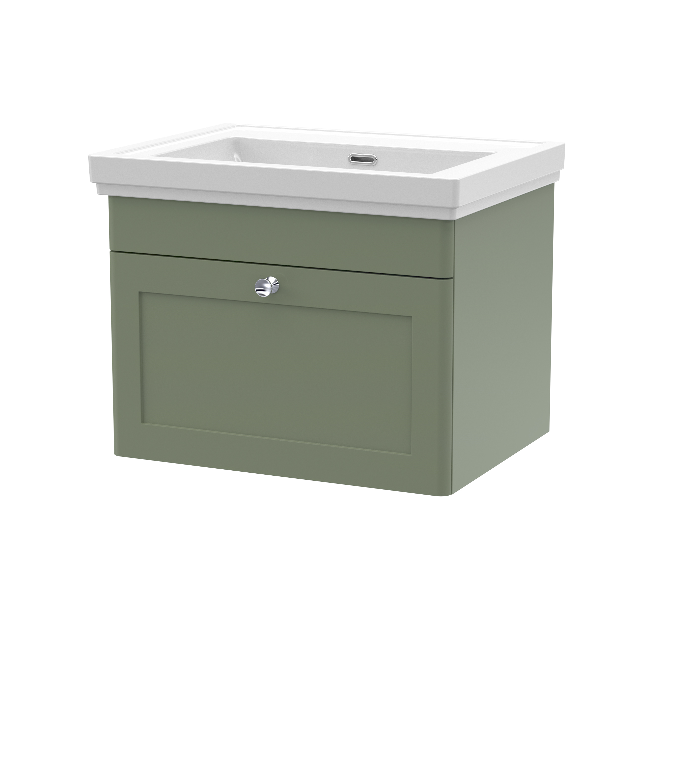 Nuie Classique Satin Green 600mm Wall Hung 1 Drawer Vanity Unit and Basin 0TH CLC894H