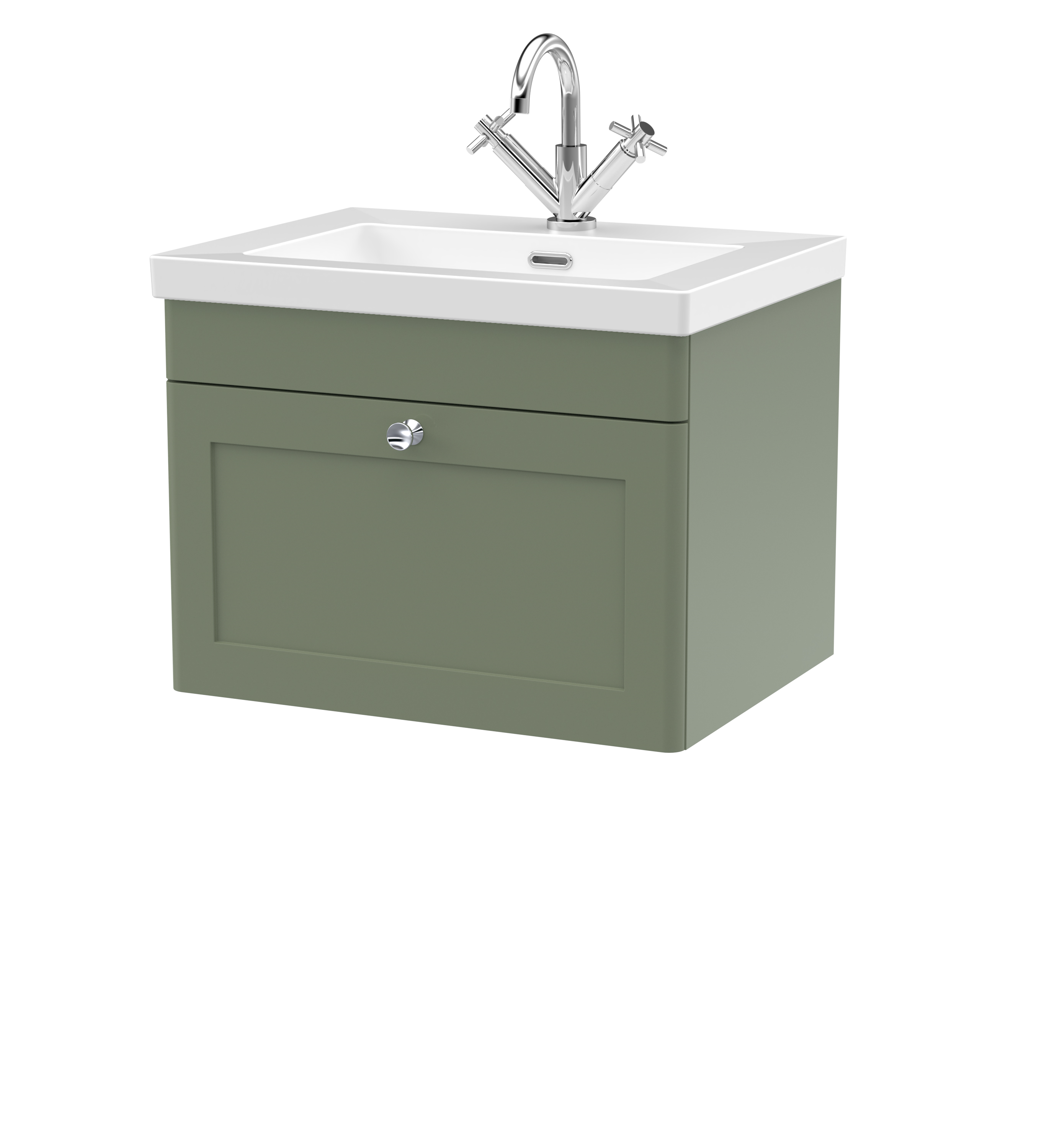 Nuie Classique Satin Green 600mm Wall Hung 1 Drawer Vanity Unit with Basin 1 Tap Hole CLC894L