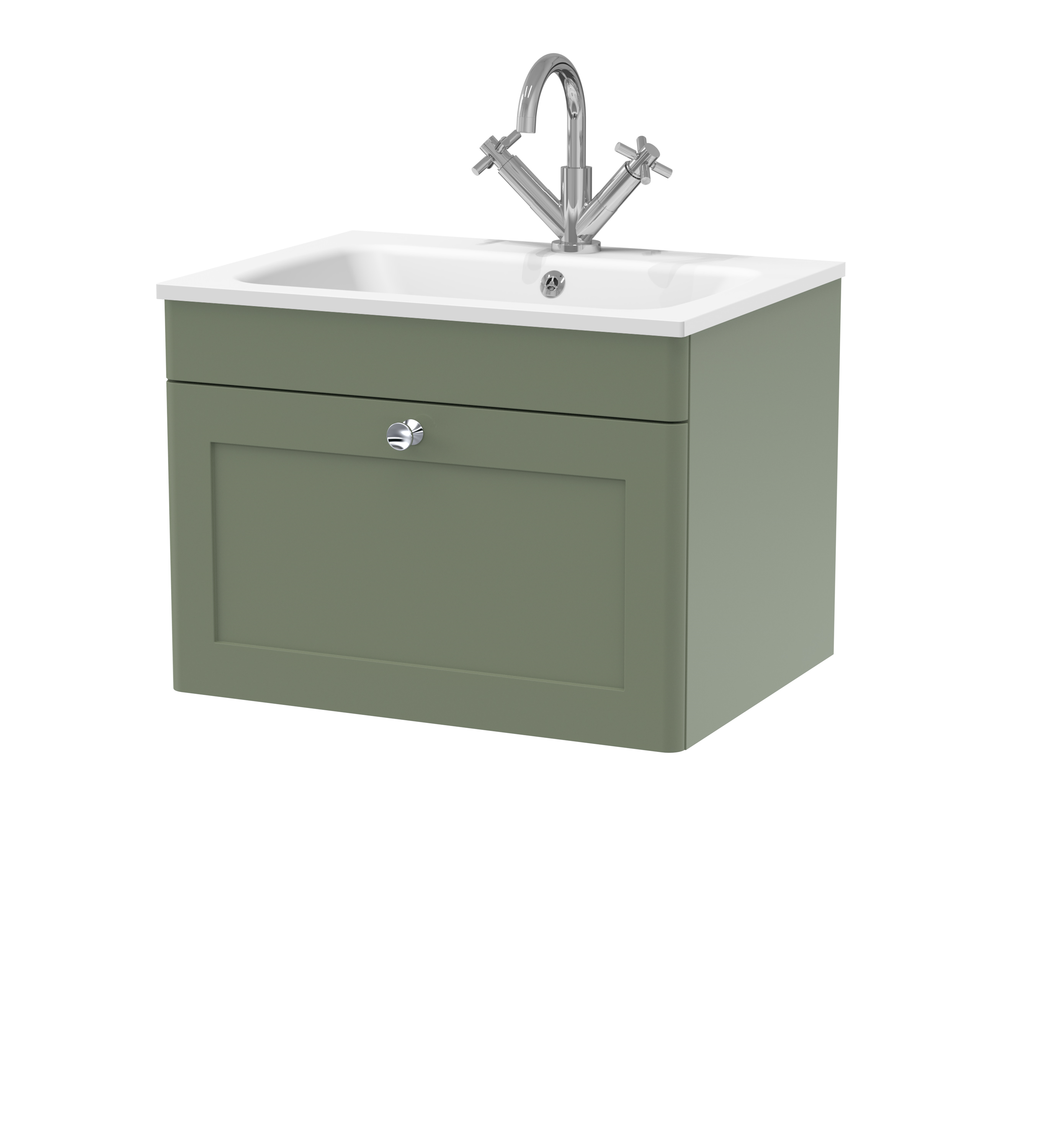 Nuie Classique Satin Green 600mm Wall Hung 1 Drawer Unit and Stone Basin 1TH CLC894P