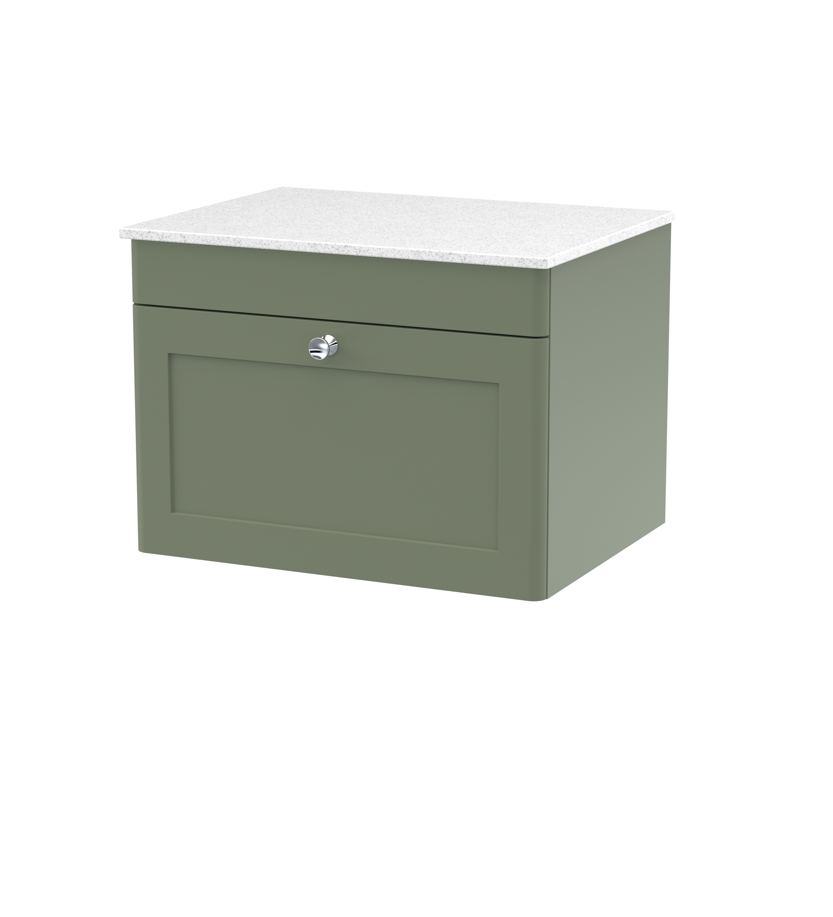 Nuie Classique Satin Green 600mm Wall Hung 1 Drawer Vanity Unit with Marble Top CLC894WMT