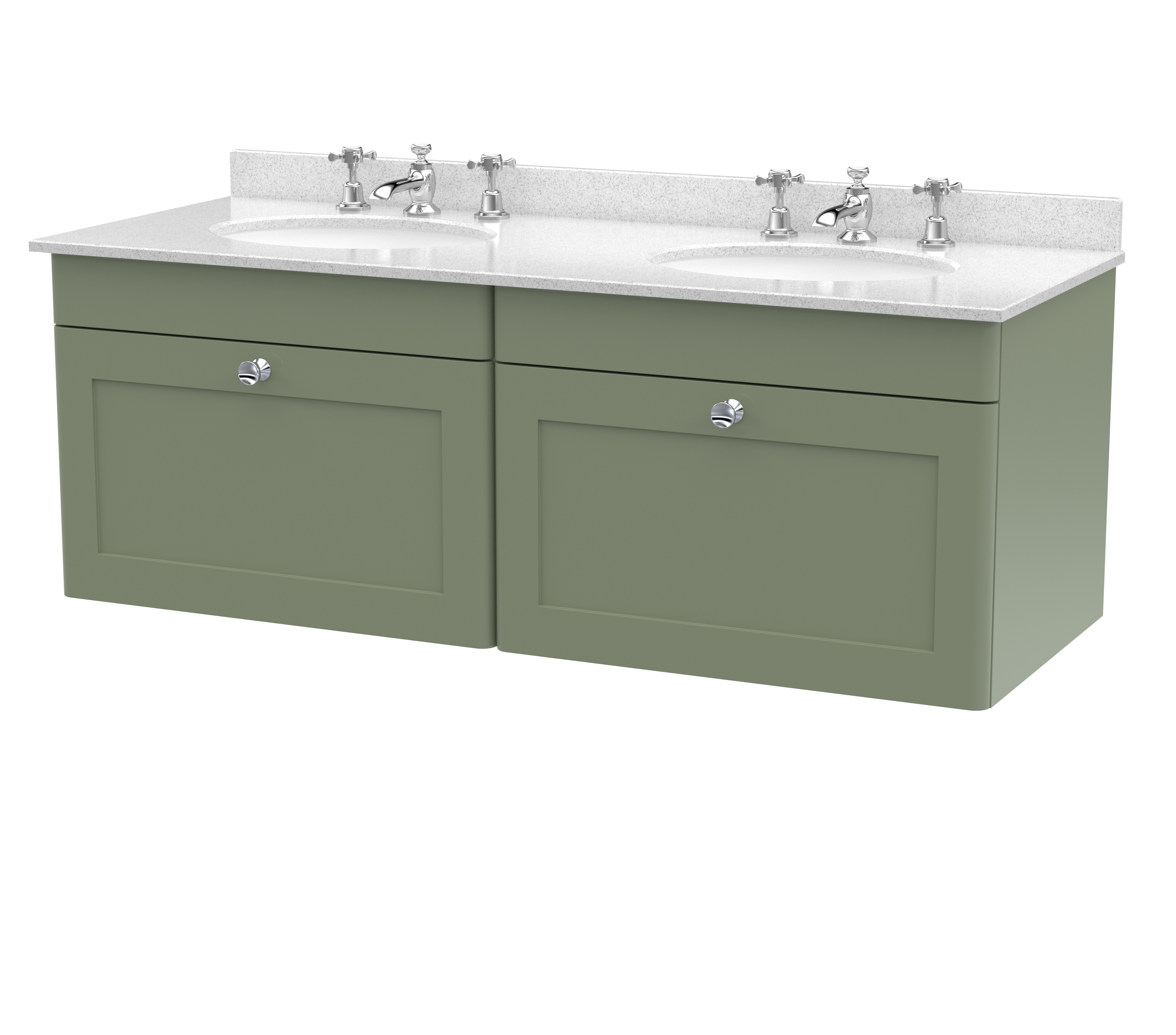 Nuie Classique Satin Green 1200mm Wall Hung 2 Drawer Vanity Unit and Marble Top CLC894WR6