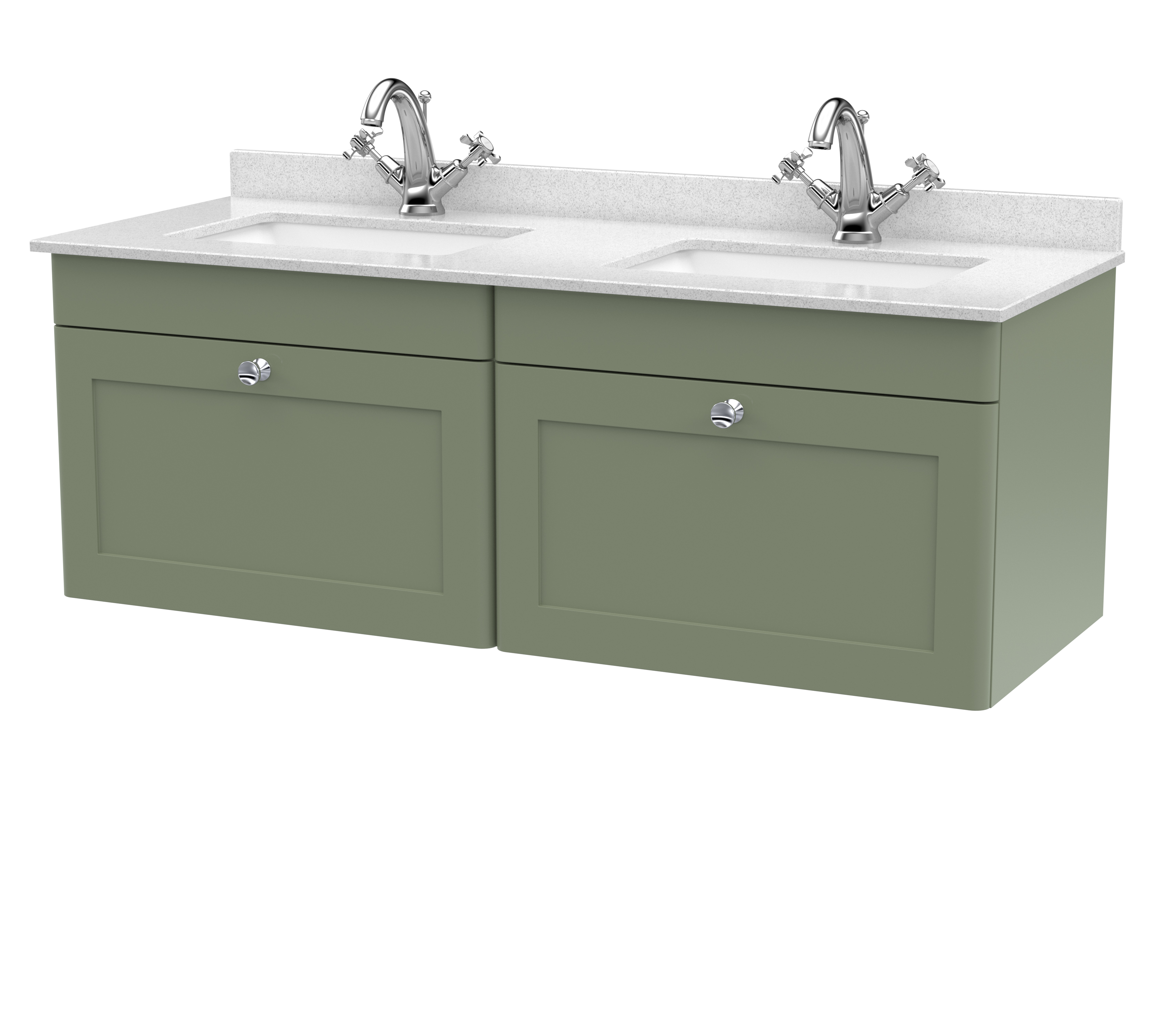 Nuie Classique Satin Green 1200mm Wall Hung 2 Drawer Vanity Unit and Marble Top CLC894WS2