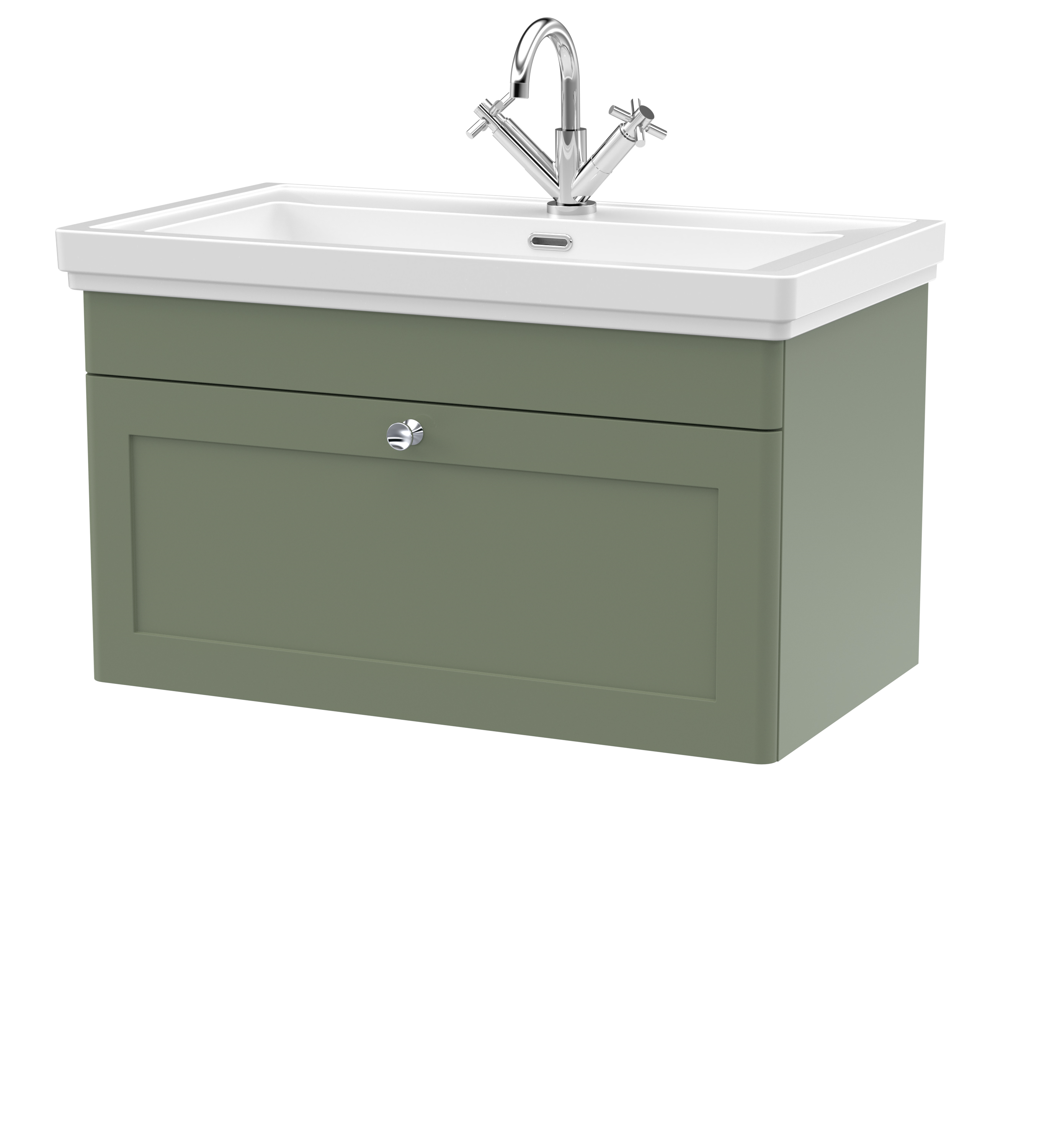 Nuie Classique Satin Green 800mm Wall Hung 1 Drawer Vanity Unit and Basin 1TH CLC896A