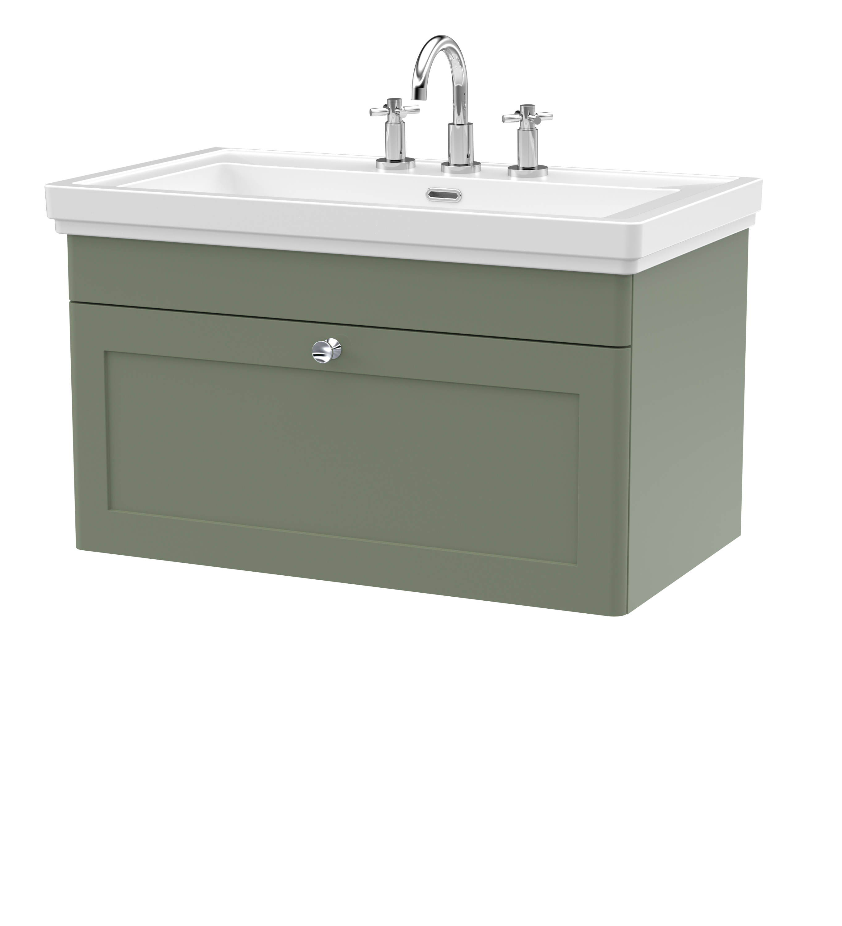 Nuie Classique Satin Green 800mm Wall Hung 1 Drawer Vanity Unit and Basin 3TH CLC896B